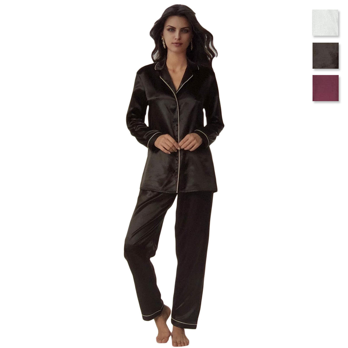 Pigiama raso donna lungo lingerie Andra camicia da notte in taglie da 2 a 6 0881