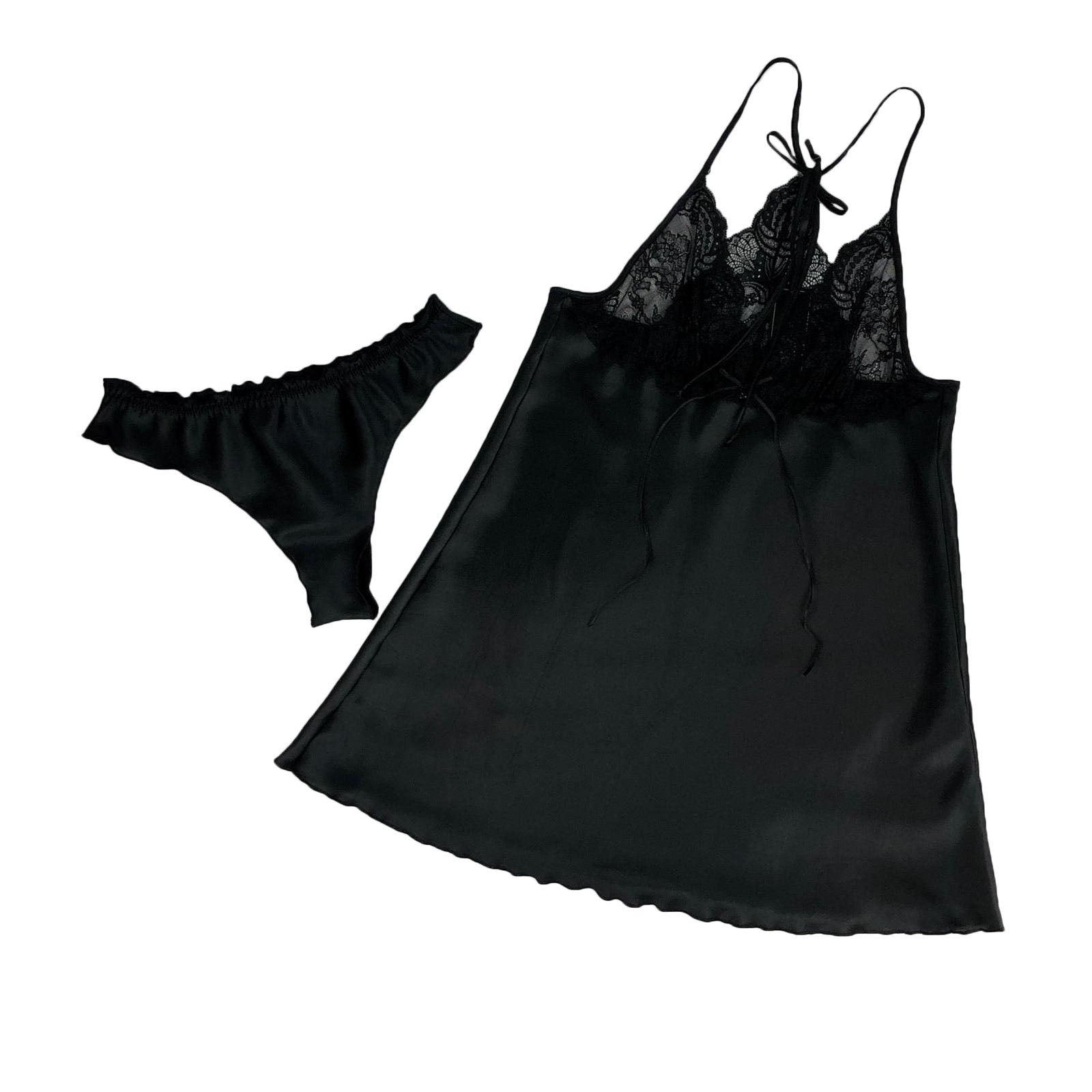 Baby Doll + brasiliana lingerie intimo donna in raso Andra in taglie II a V 0889