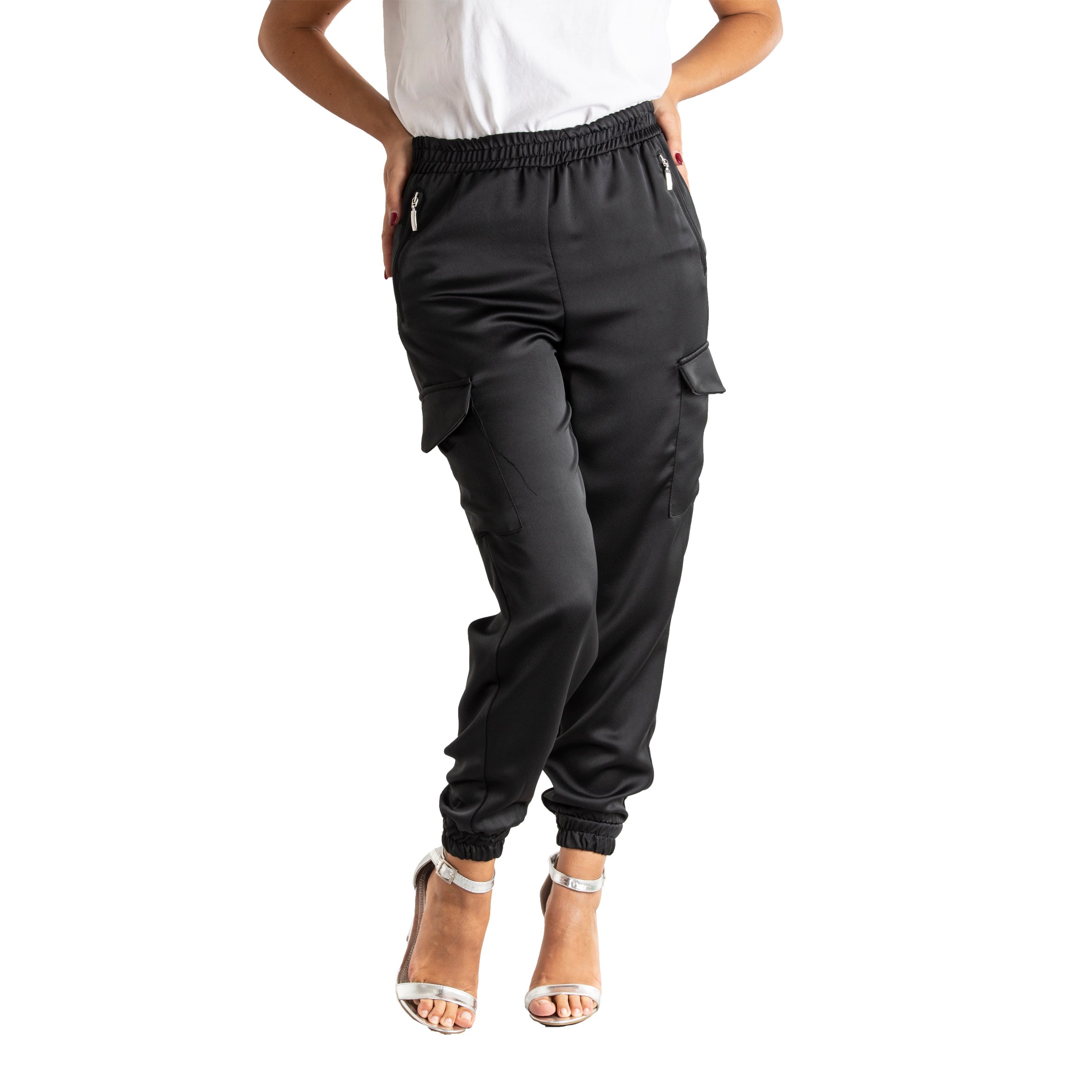 Pantalone donna casual con elastico in vita e tasconi made in italy 1477