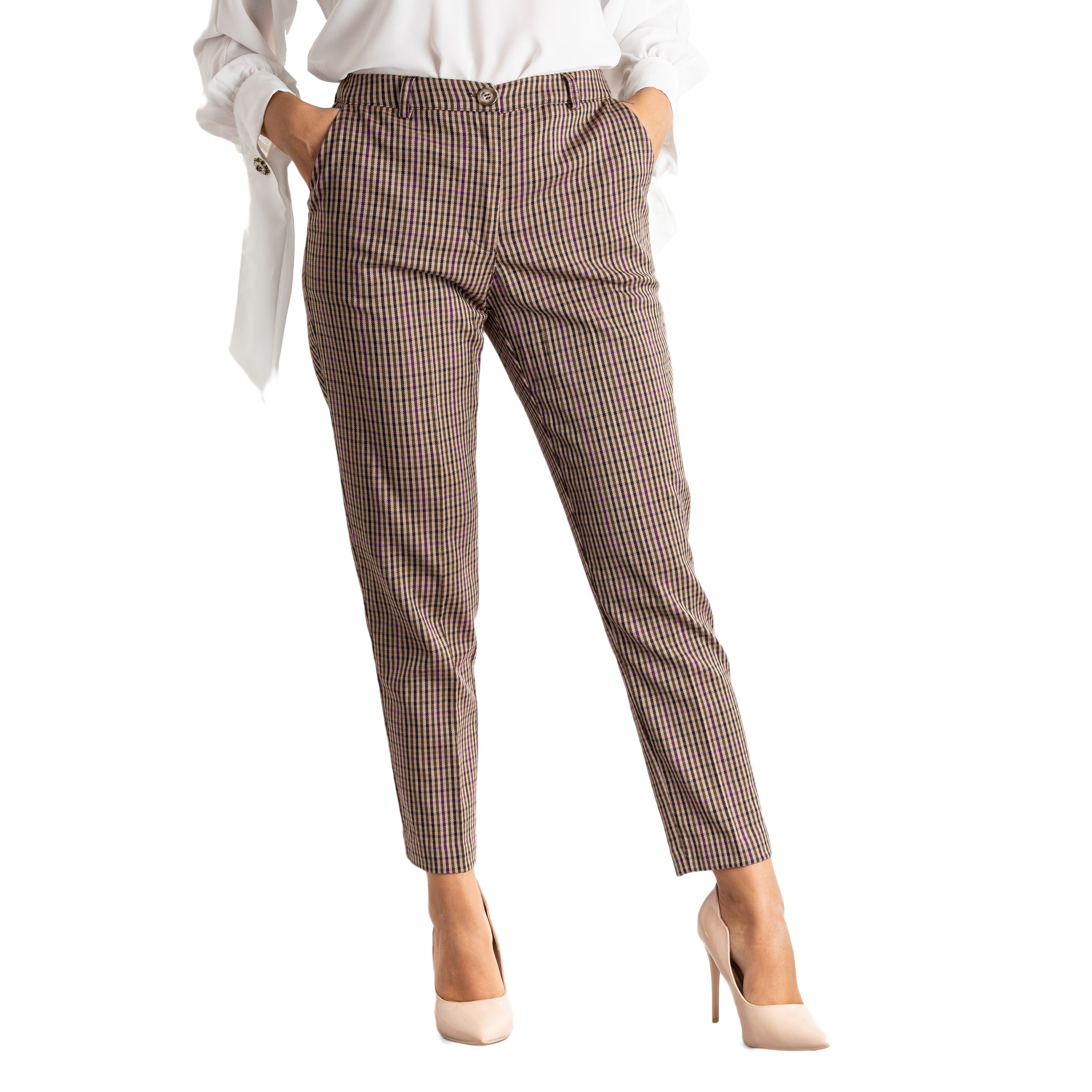 Pantalone donna casual in fantasia tasca uomo made in italy 1480