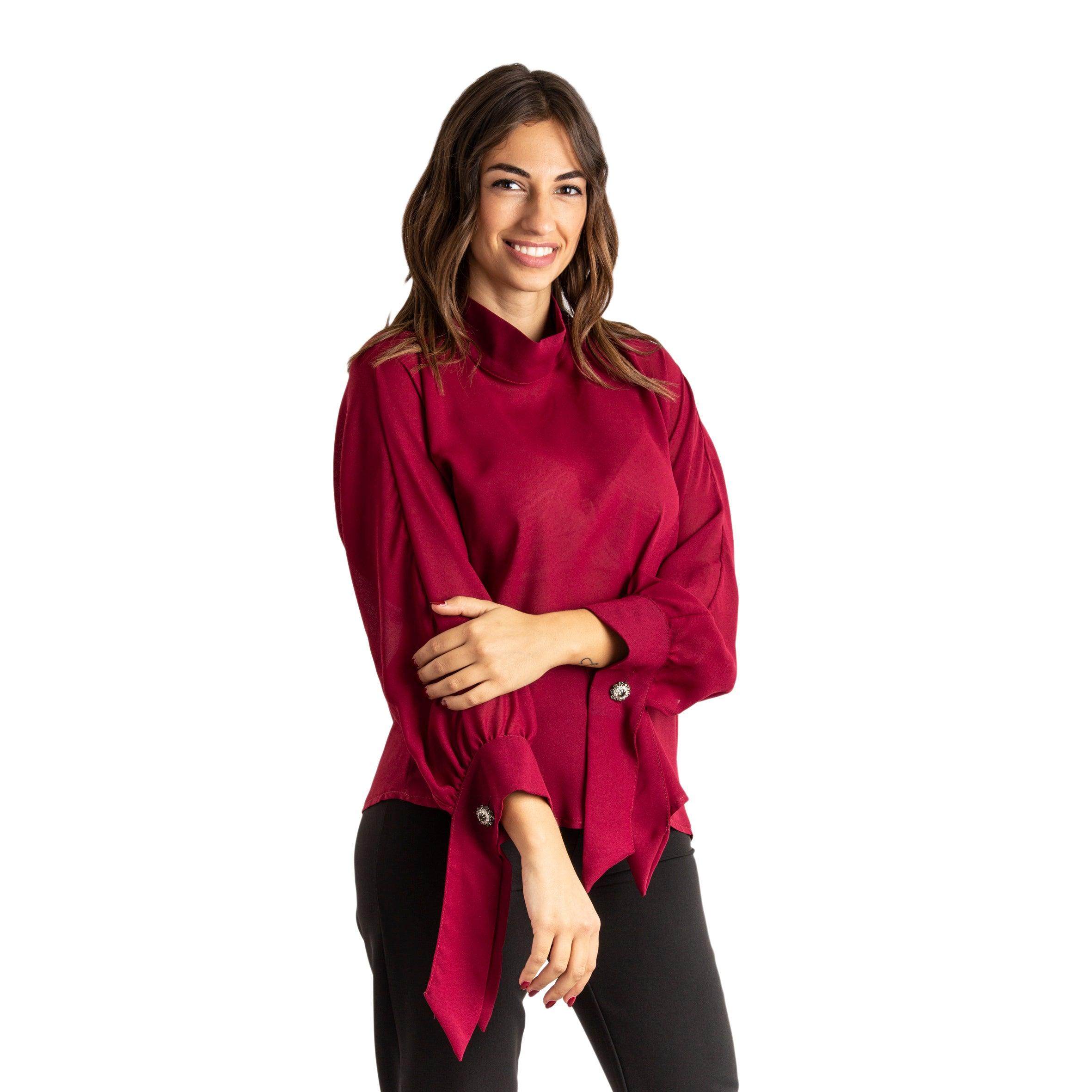 Camicia donna maniche lunghe in georgette bottoni gioielli made in Italy 1488