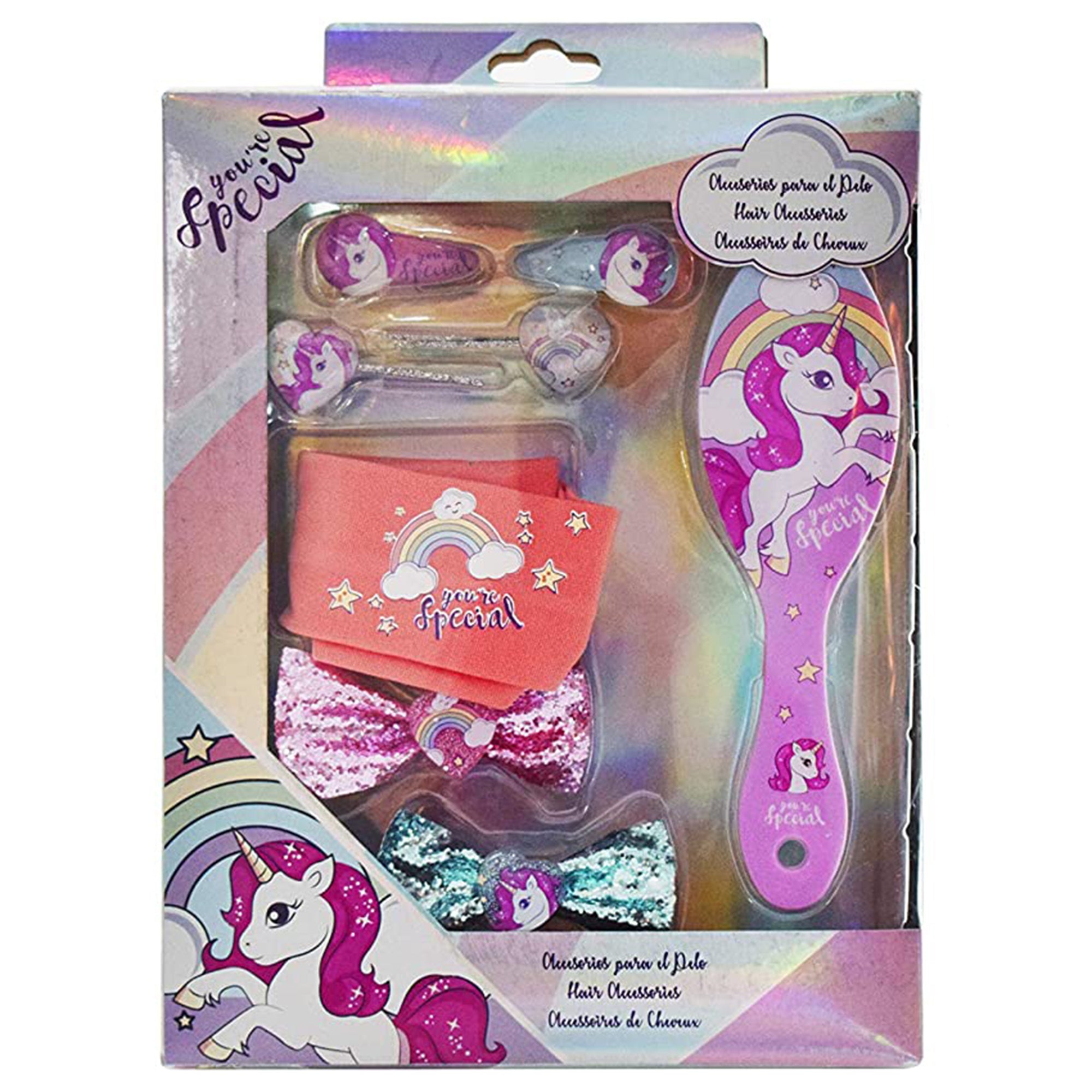 Accessori per capelli Special Unicorno kit 8 pz spazzola fermagli 2714