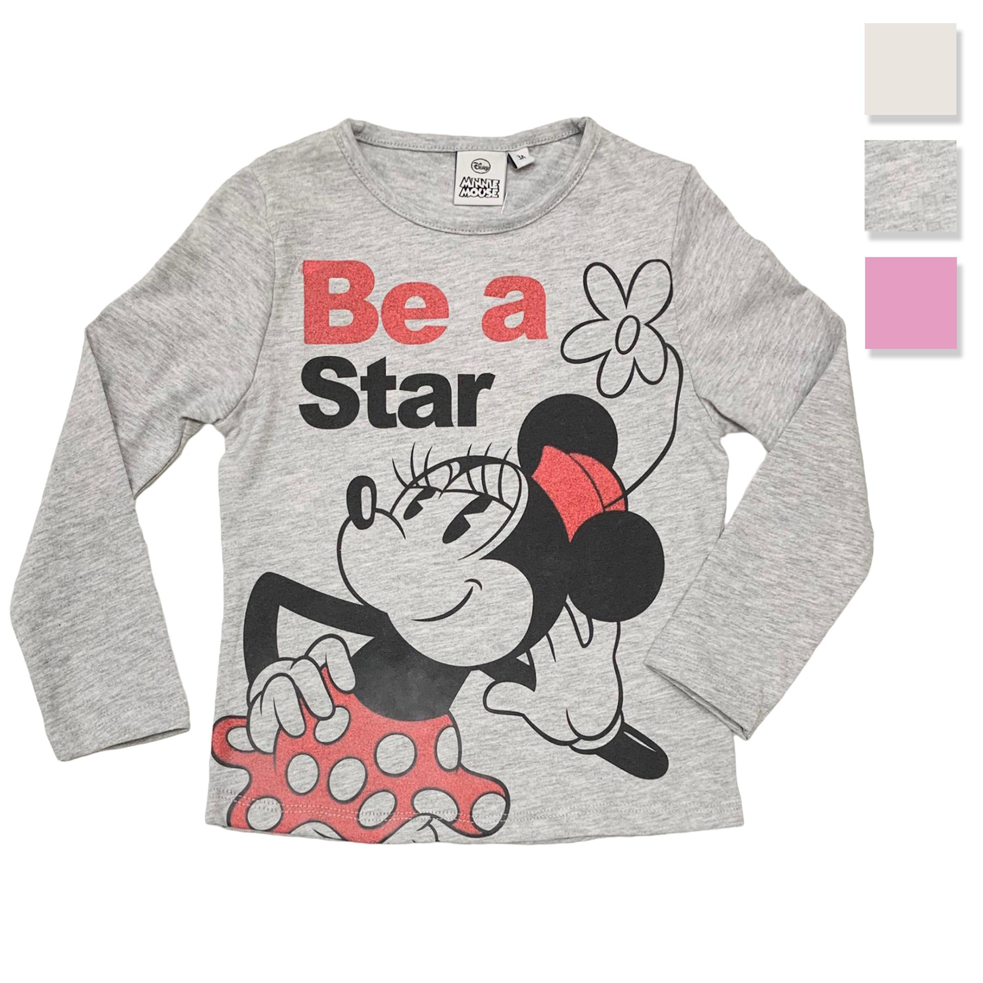 Maglietta maniche lunghe bambina ufficiale Disney Minnie Mouse originale 3328