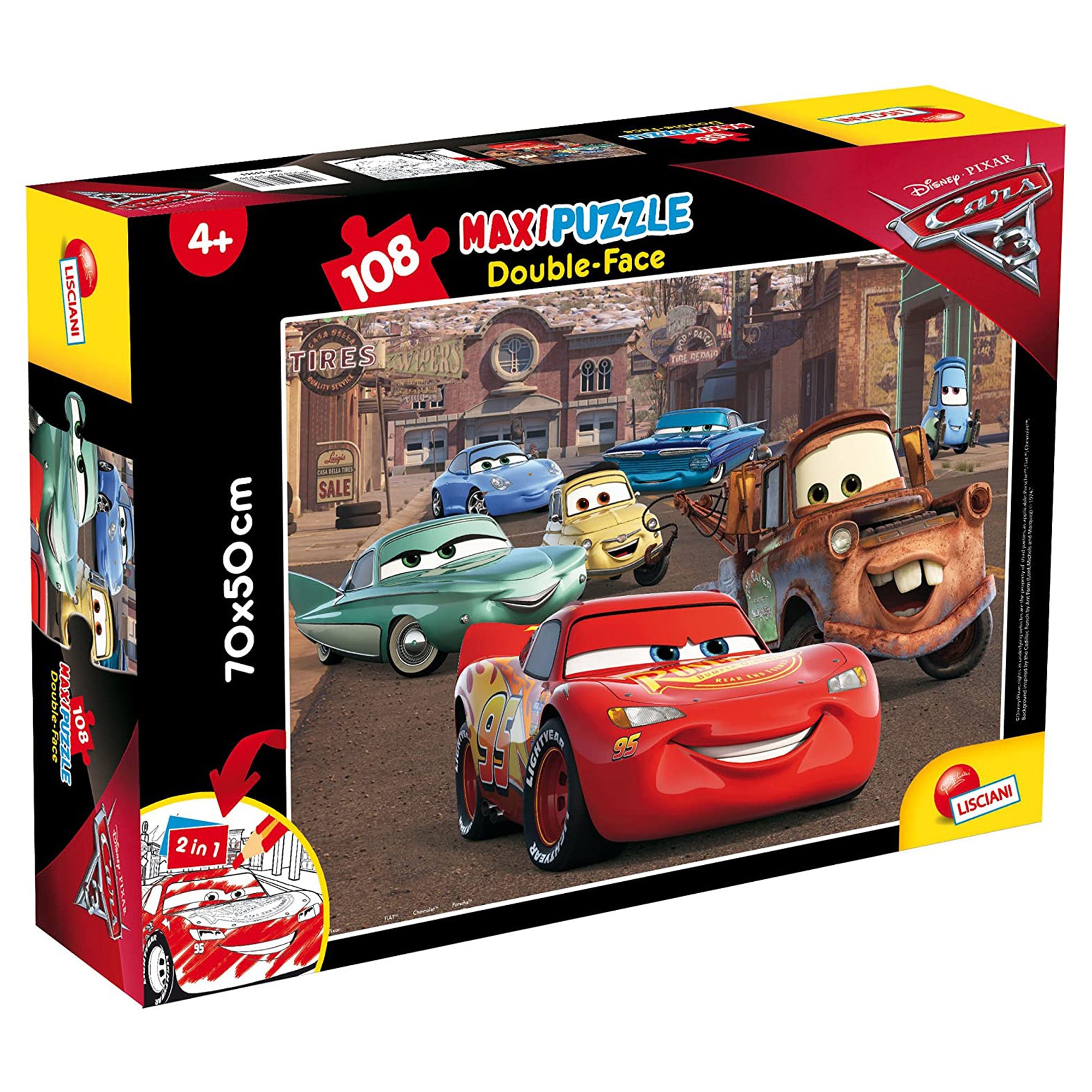 Puzzle maxi double-face Disney Cars Saetta mcqueen 108 pz retro colorabile 3363