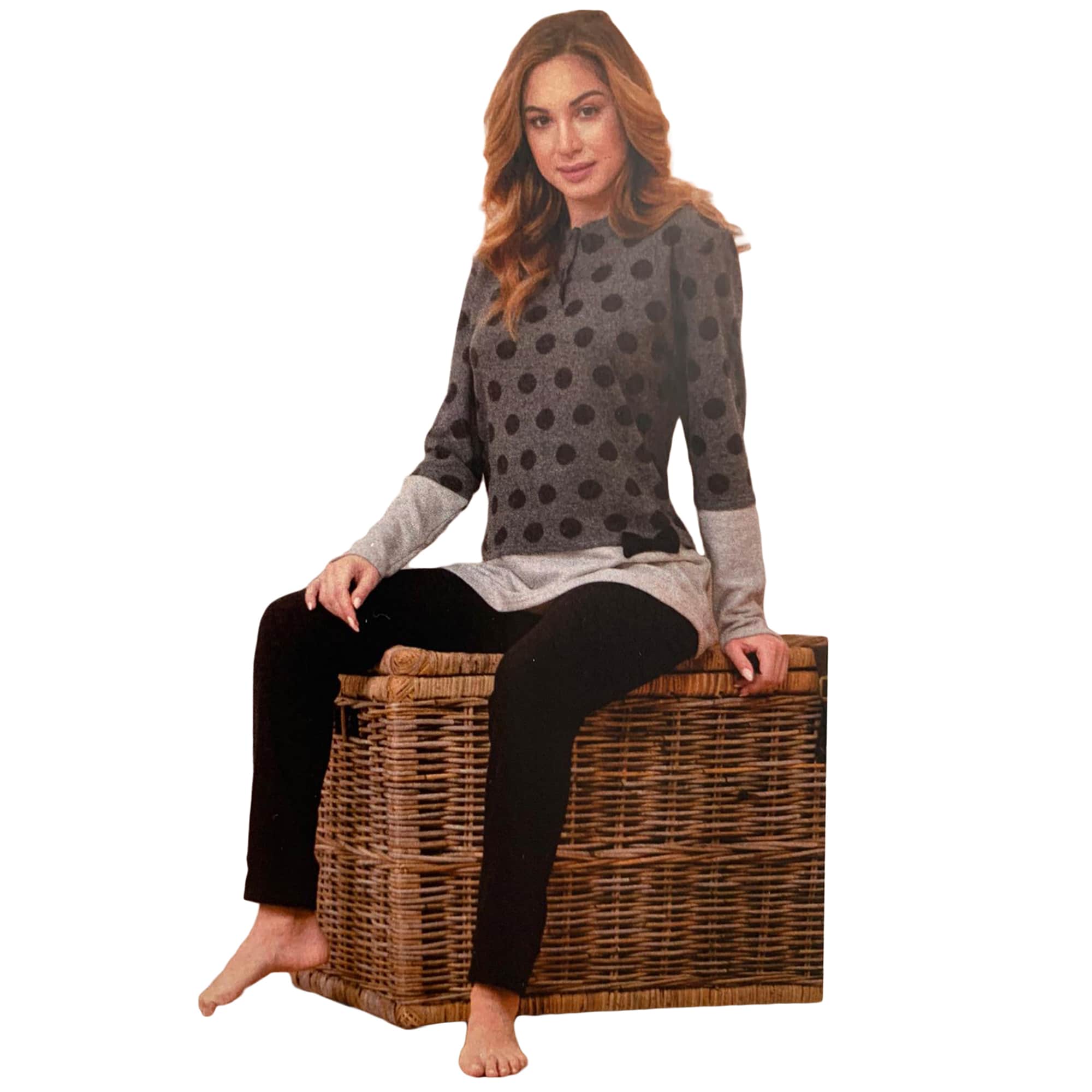 Pigiama serafino invernale lungo donna pile Character out of Singolare 3688