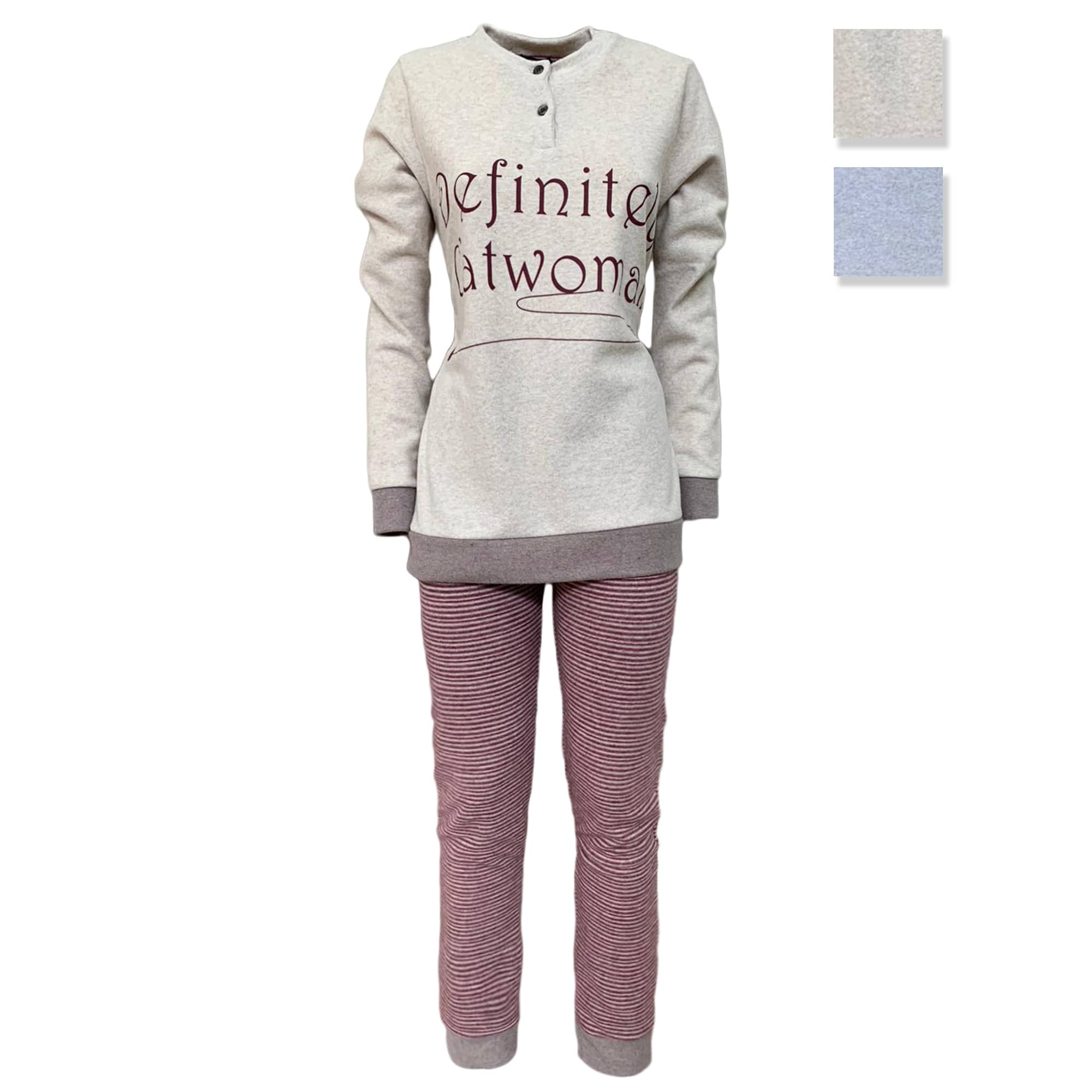 Pigiama serafino invernale lungo donna pile Character out of Singolare 3689