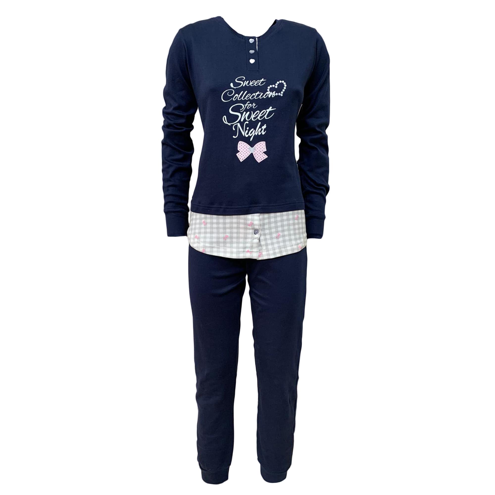 Pigiama serafino cotone interlock lungo donna S2G Italia stampato 3691