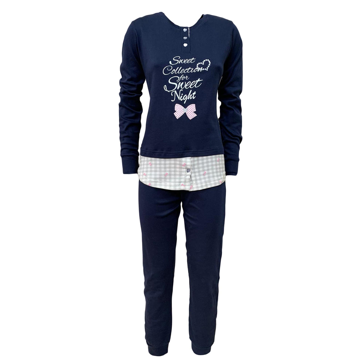 Pigiama serafino cotone interlock lungo donna S2G Italia stampato 3691