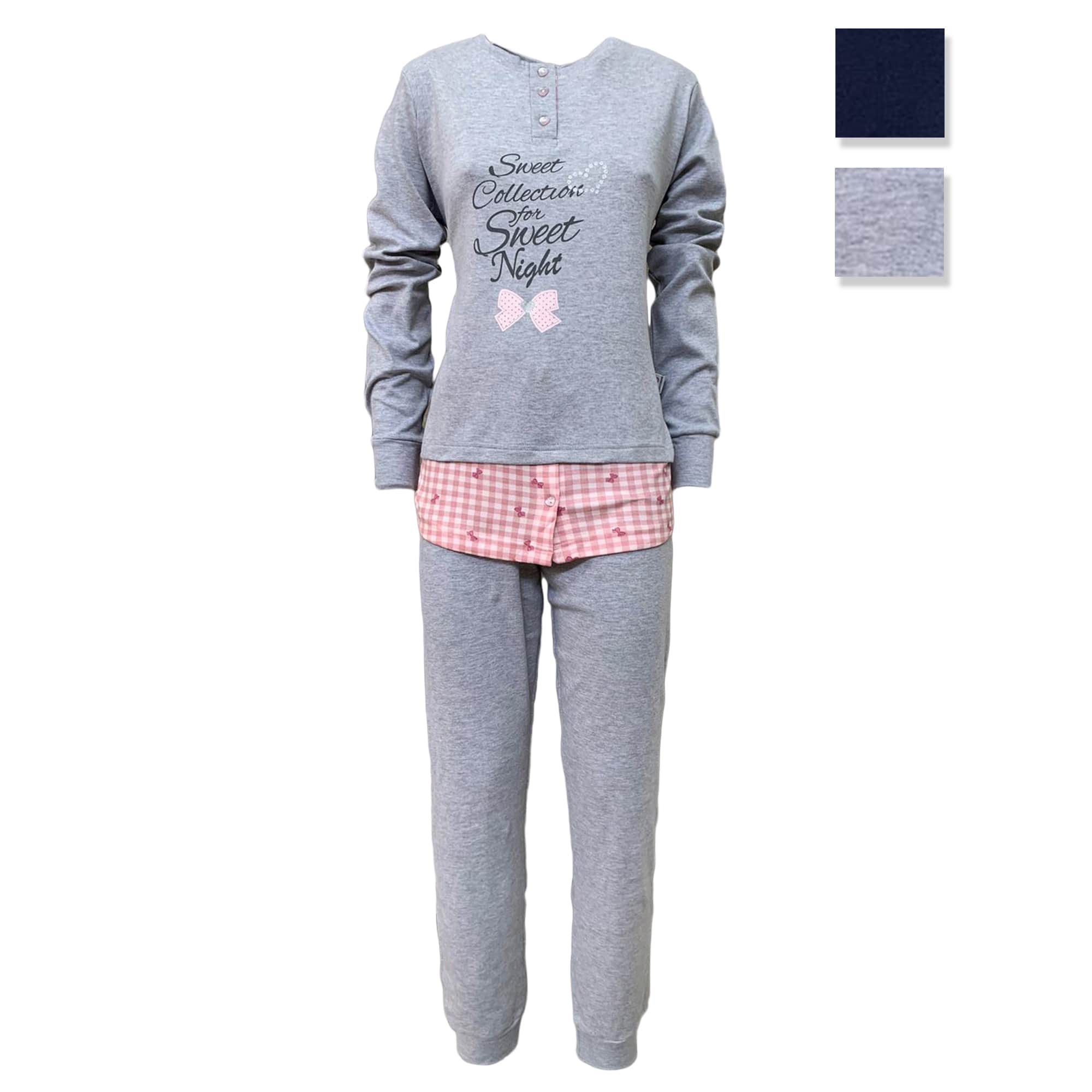 Pigiama serafino cotone interlock lungo donna S2G Italia stampato 3691