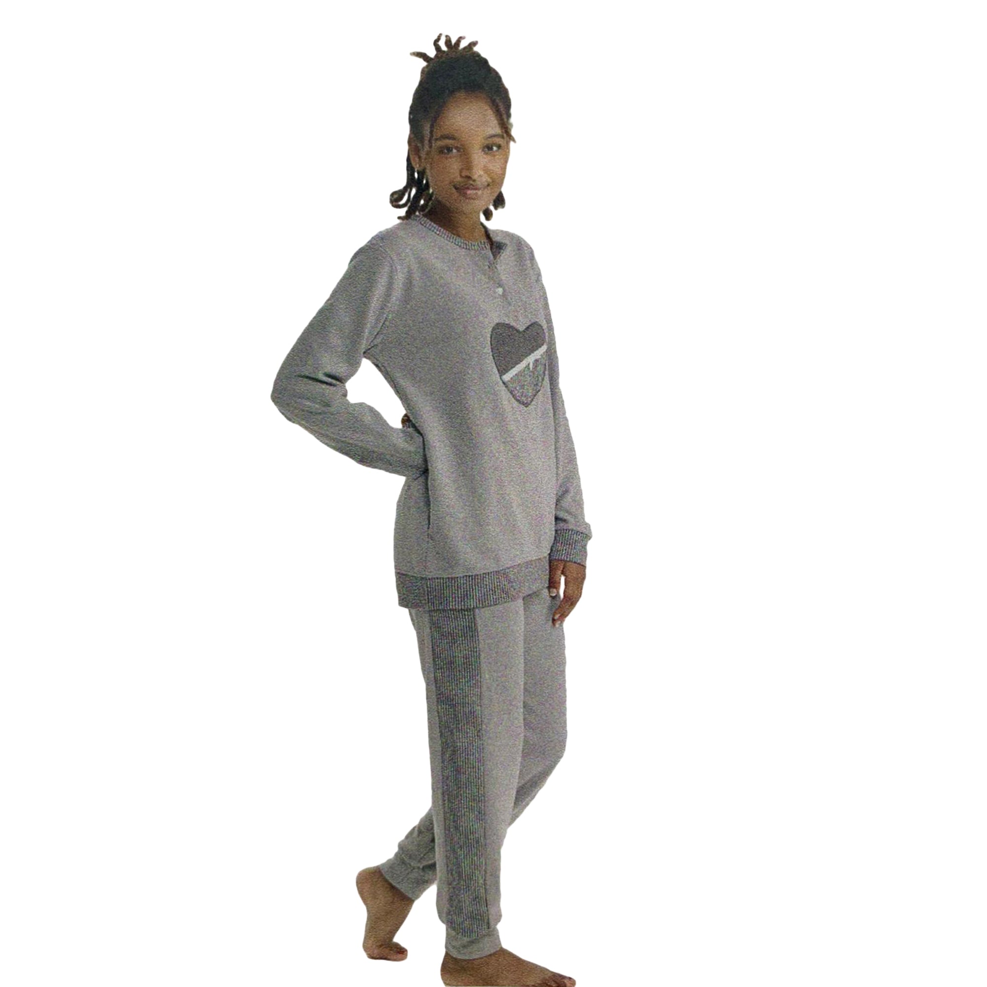 Pigiama Punto Milano invernale lungo donna S2G Italia con ricamo cuore 3692