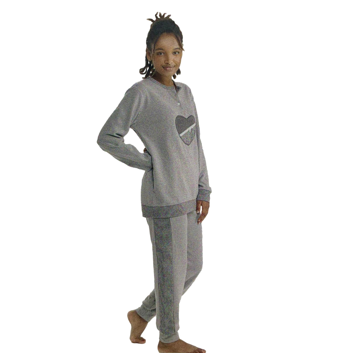 Pigiama Punto Milano invernale lungo donna S2G Italia con ricamo cuore 3692
