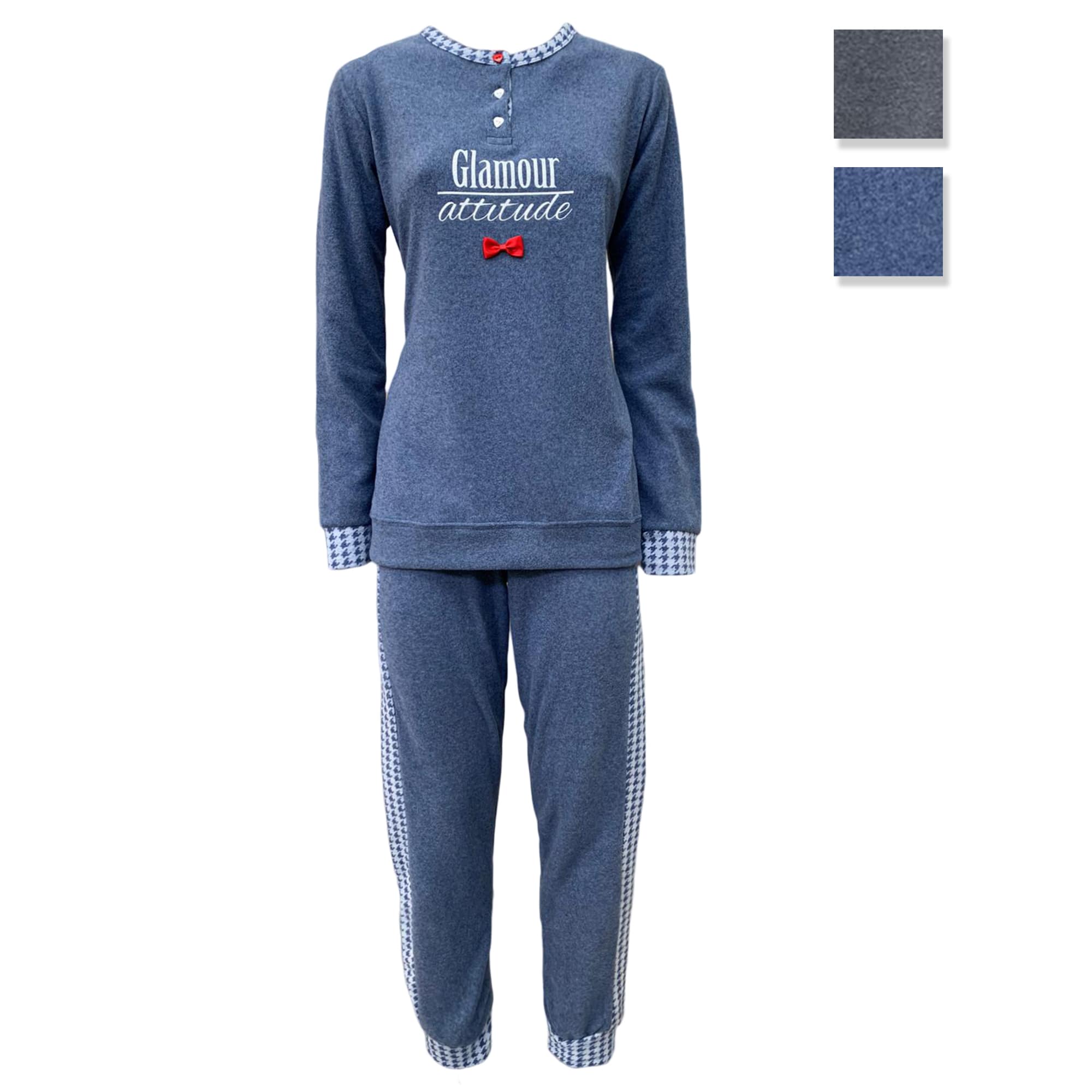 Pigiama Punto Milano invernale lungo donna S2G Italia con stampa e fiocco 3693