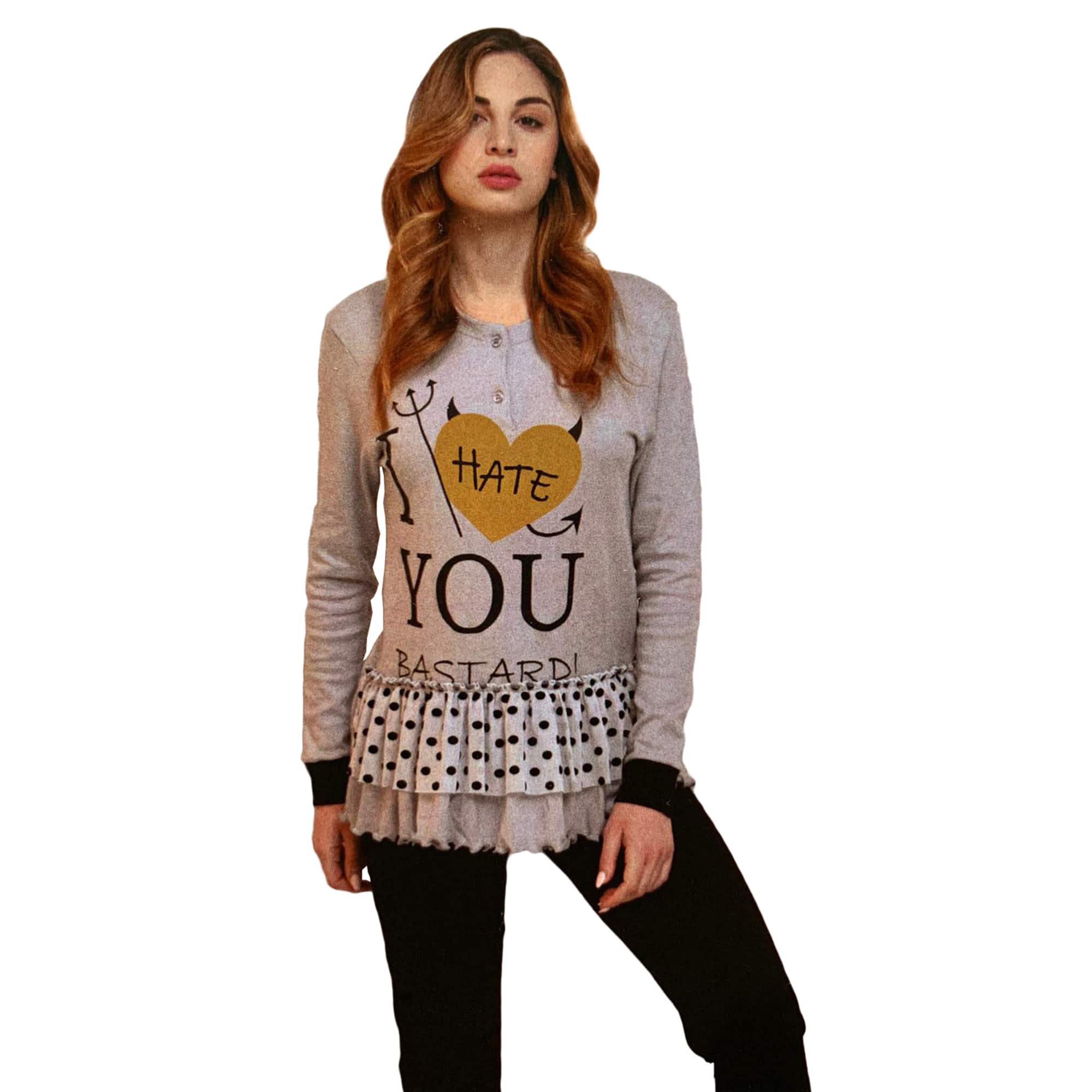 Pigiama serafino invernale lungo donna caldo cotone Character 3792