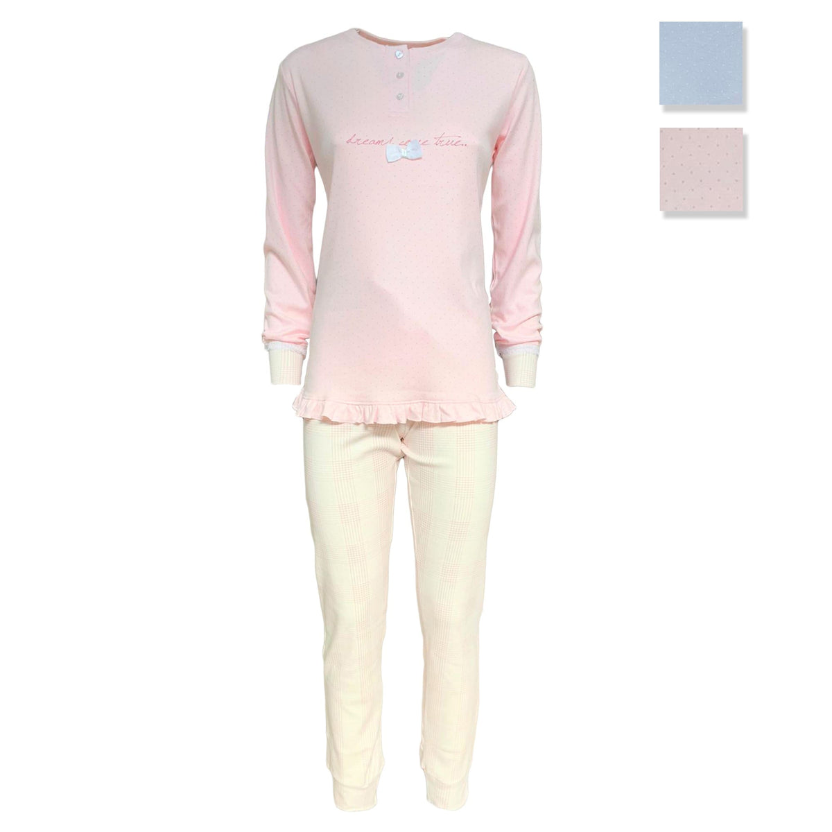Pigiama serafino invernale lungo donna Interlock caldo cotone Pop Corn 3797