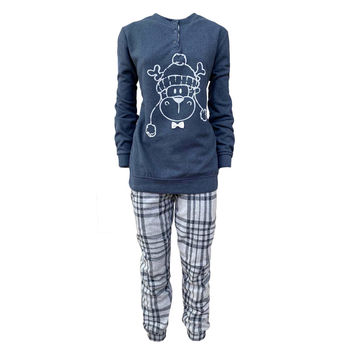 Pigiama serafino invernale lungo donna punto milano scozzese Pop Corn 3798