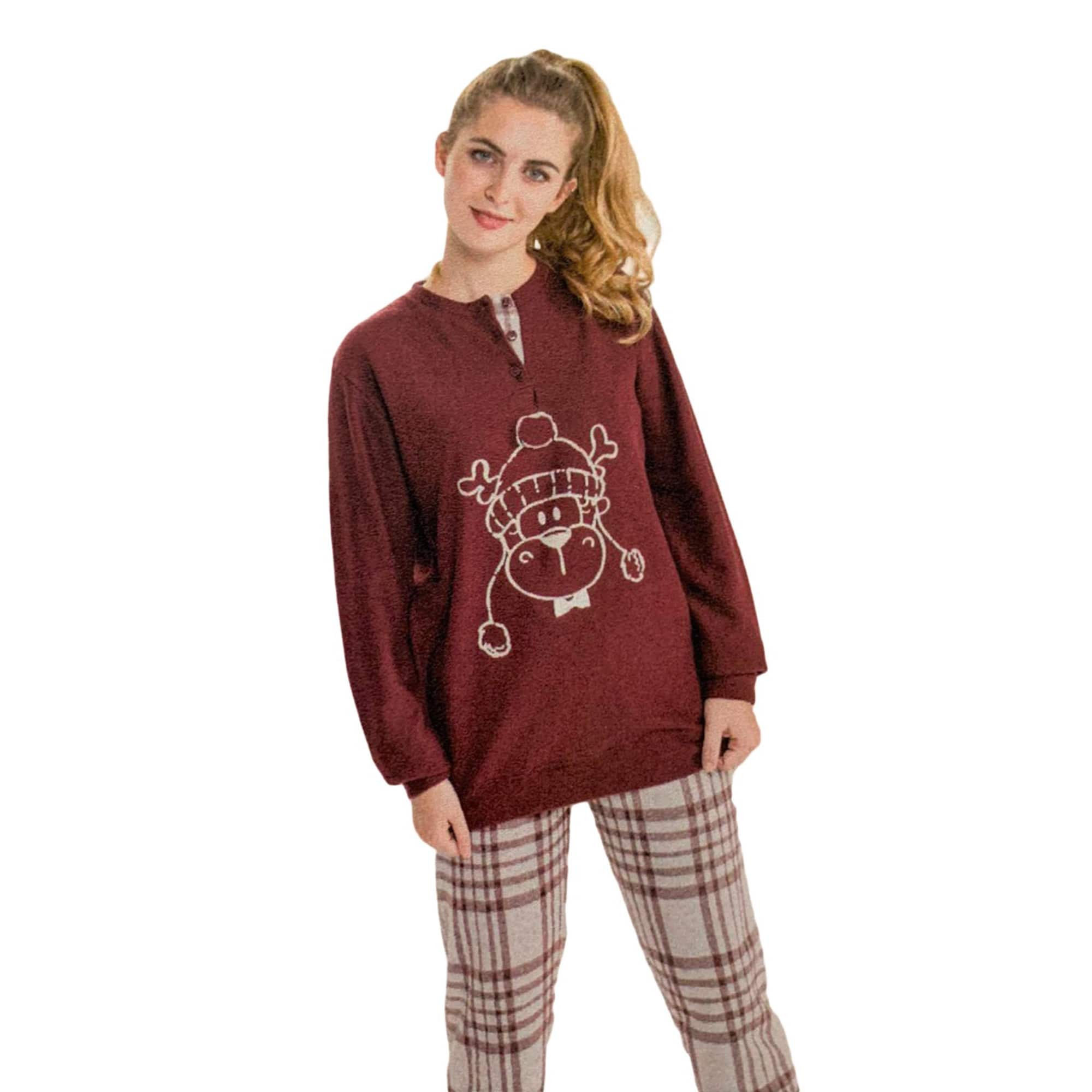 Pigiama serafino invernale lungo donna punto milano scozzese Pop Corn 3798