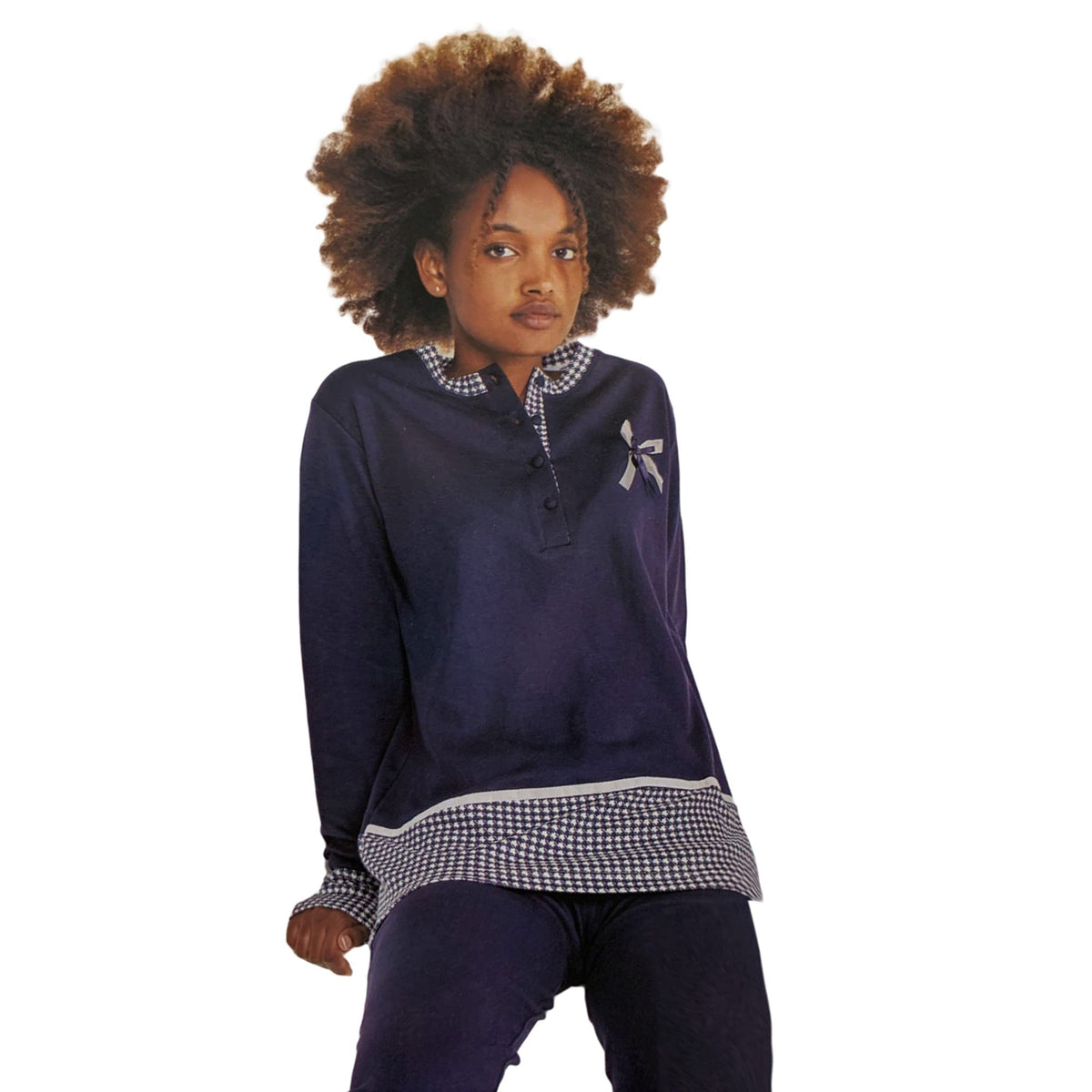 Pigiama serafino invernale lungo donna Interlock caldo cotone Pop Corn 3799