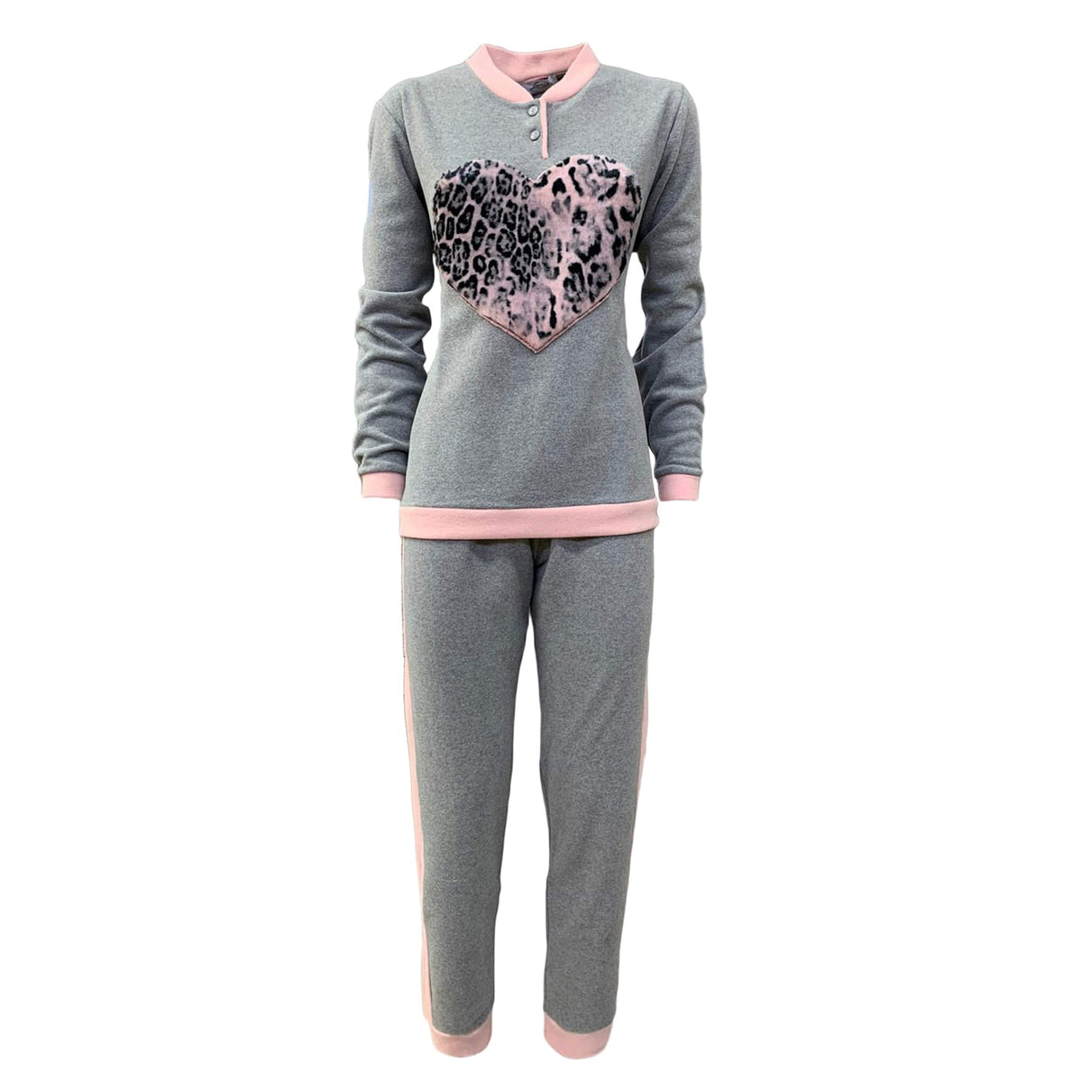 Pigiama invernale lungo donna in punto milano maniche lunghe Cuore Junia 3811