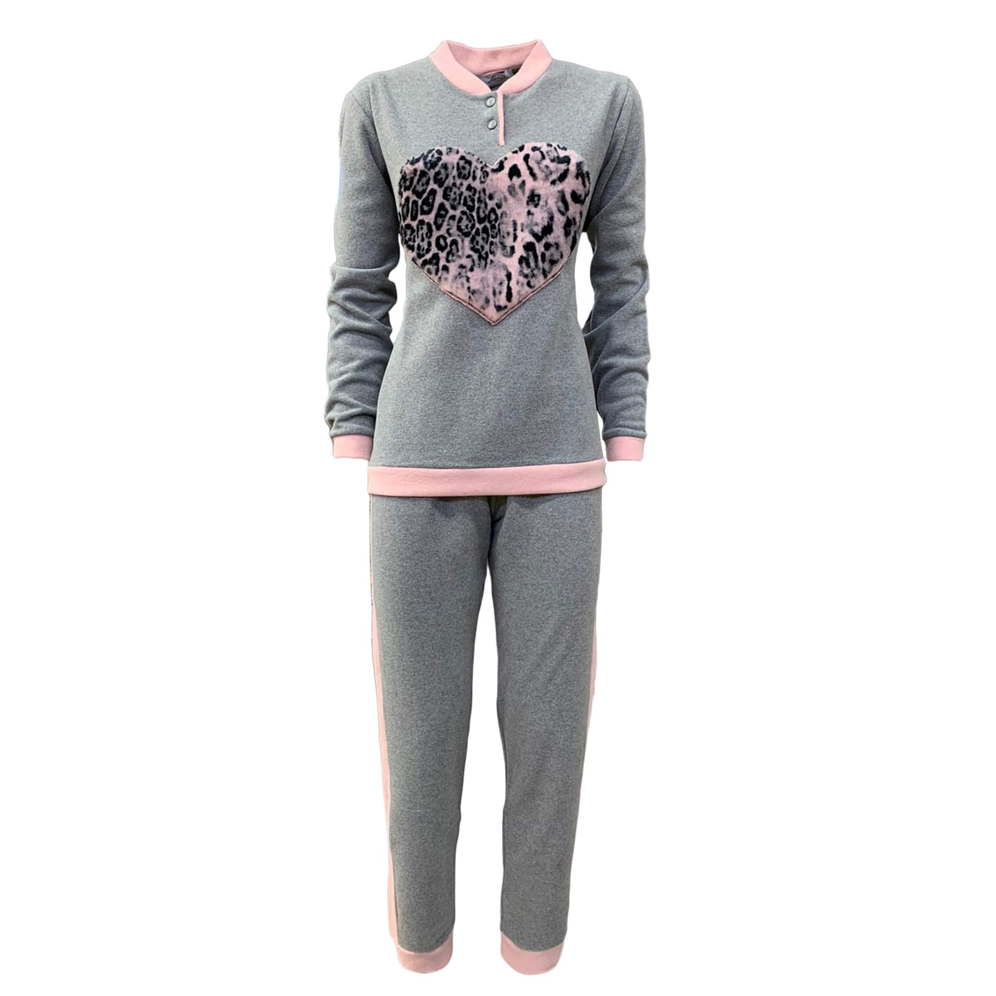 Pigiama invernale lungo donna in punto milano maniche lunghe Cuore Junia 3811