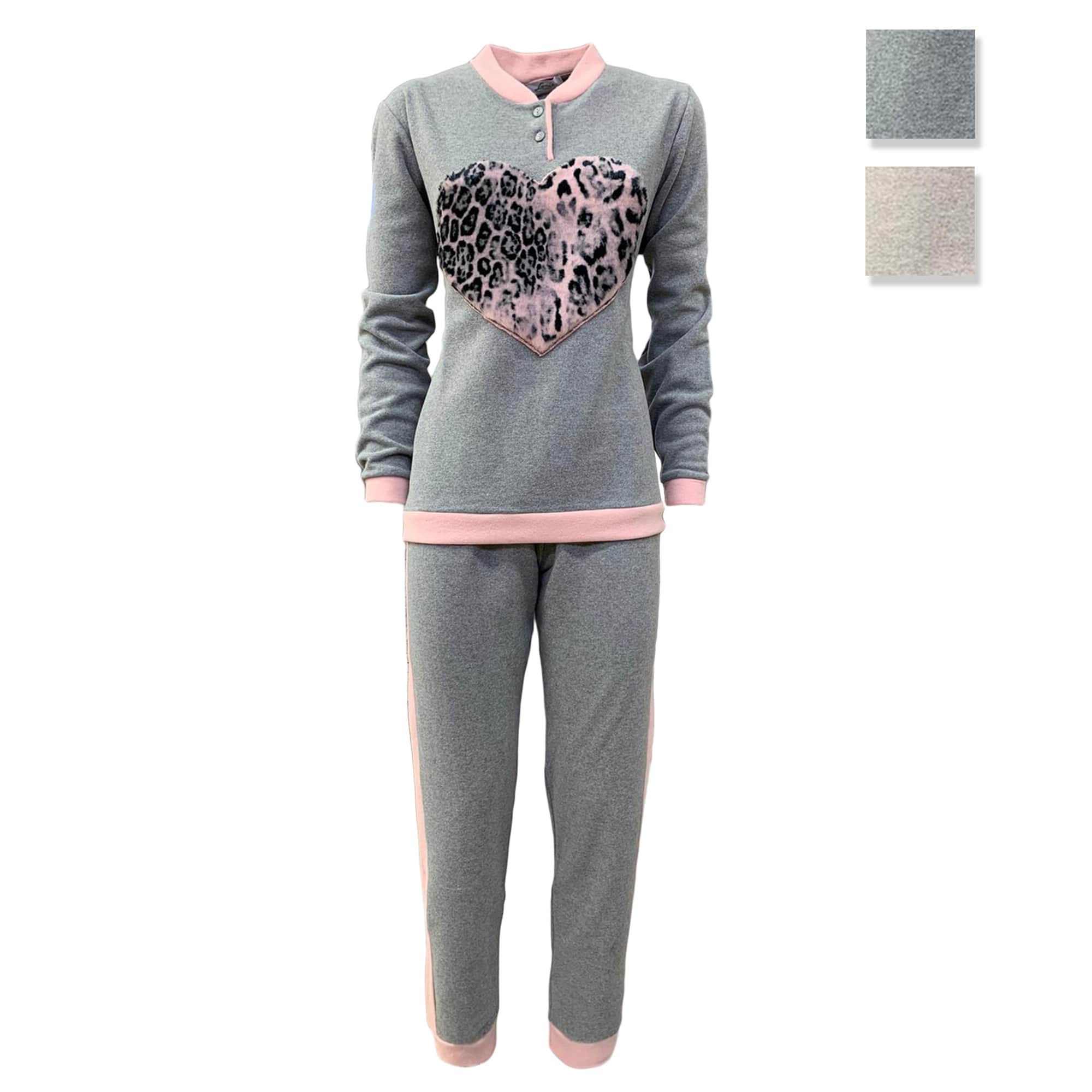 Pigiama invernale lungo donna in punto milano maniche lunghe Cuore Junia 3811