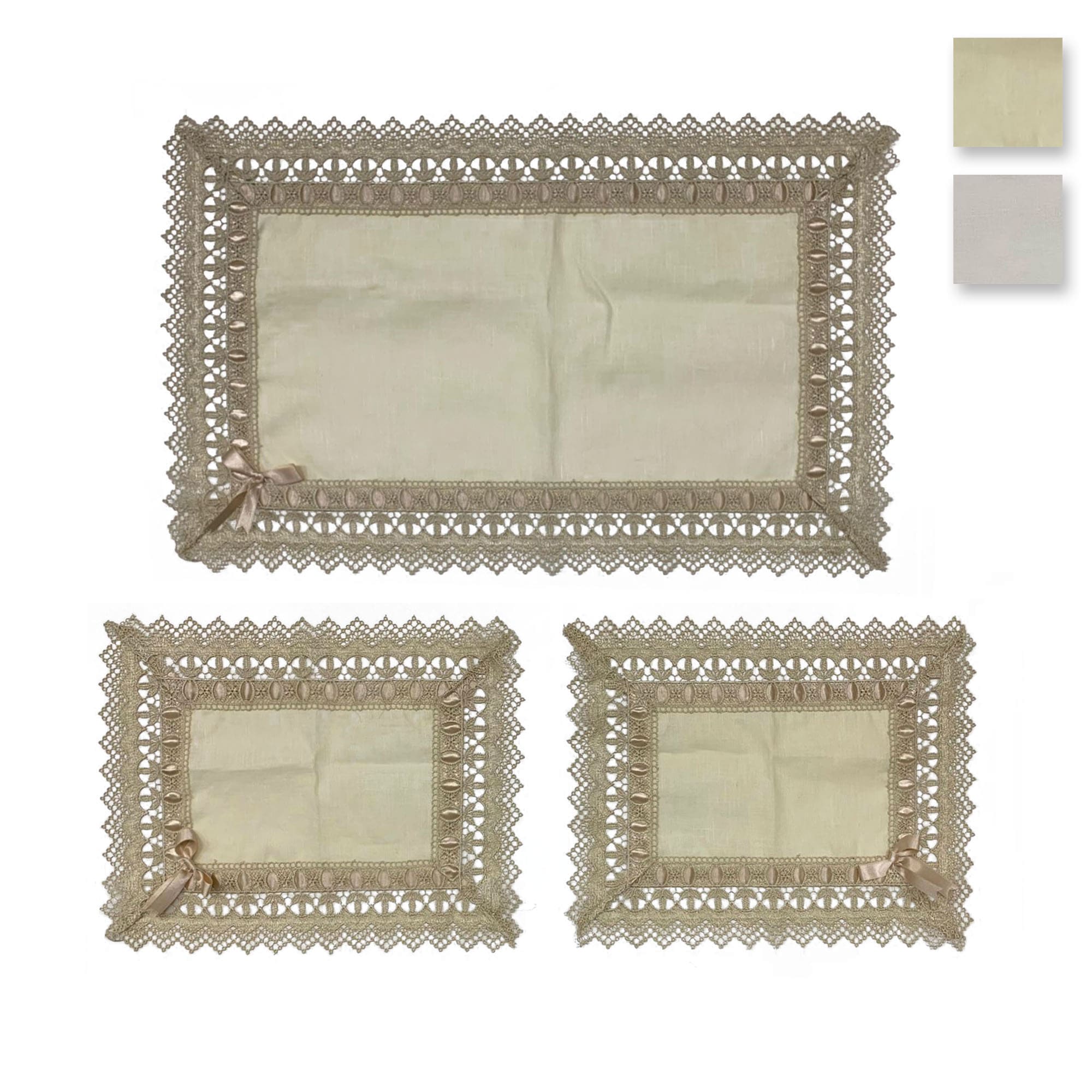 Completo centrini e runner in Lino set 3 pezzi Nausikaa decorativi ricamato 3880