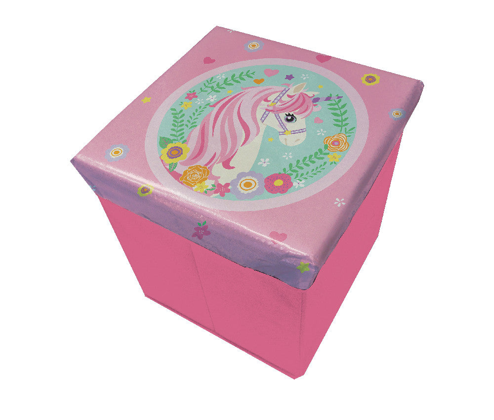 Pouf Contenitore pieghevole Unicorno Panca poggiapiedi Baule 31x31x33cm 3899