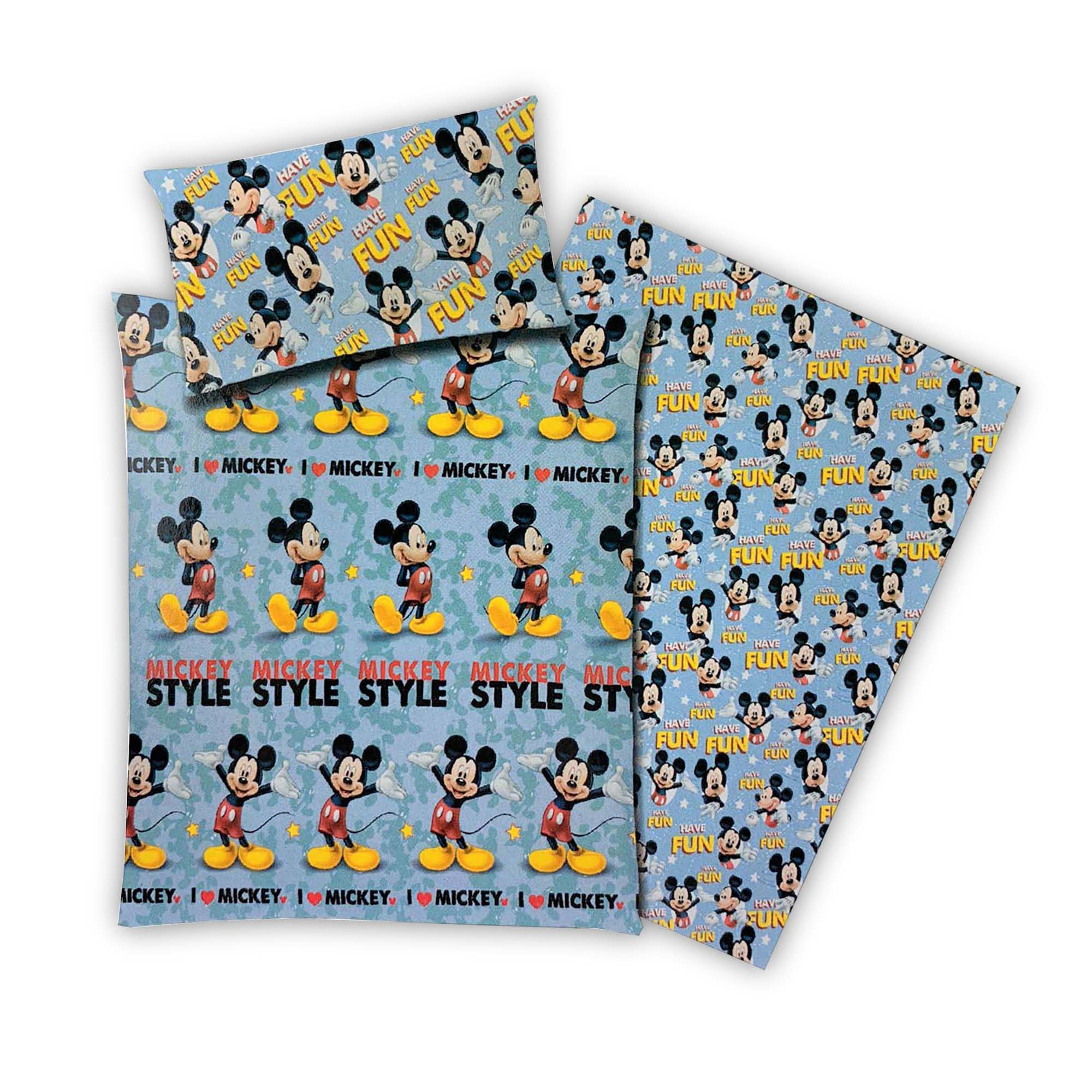 Set letto 3pz copripiumino Disney Mickey Mouse in cotone 180x270cm + federa 4028