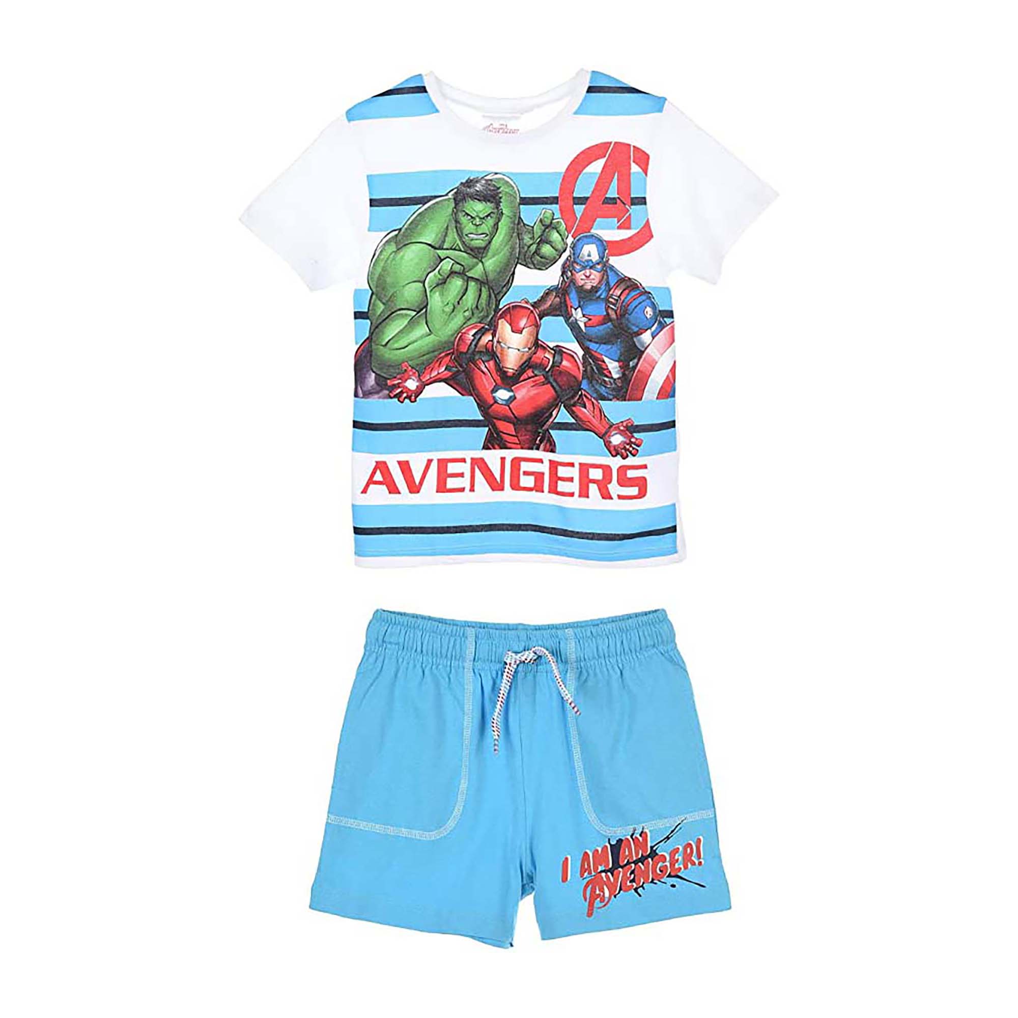 Pigiama bambino Marvel Avengers t-shirt e pantaloncino in cotone stampato 4071