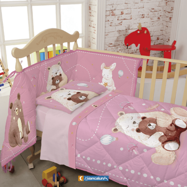 Completo lenzuola culla lettino in cotone Biancaluna stampa digital set 3pz 4156