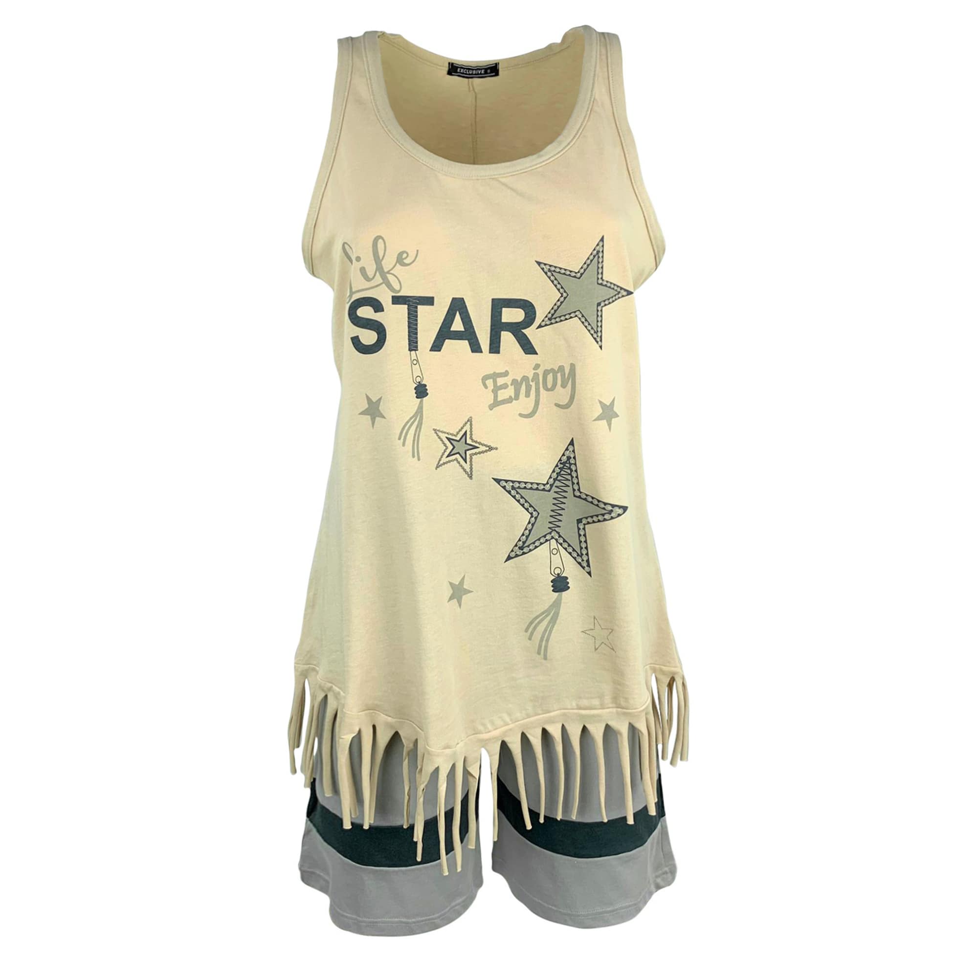 Pigiama corto donna primaverile Character pantaloncino e canotta con frange 4181