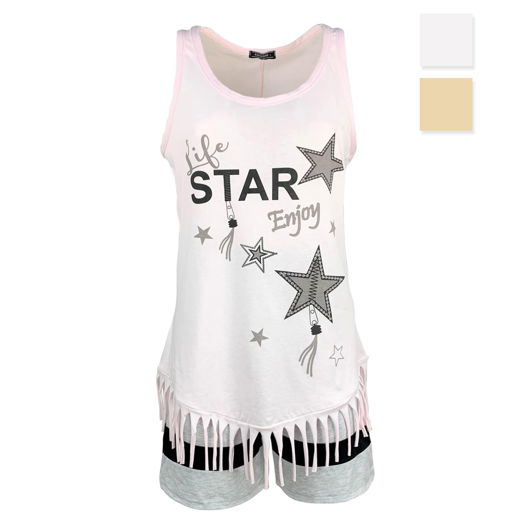 Pigiama corto donna primaverile Character pantaloncino e canotta con frange 4181