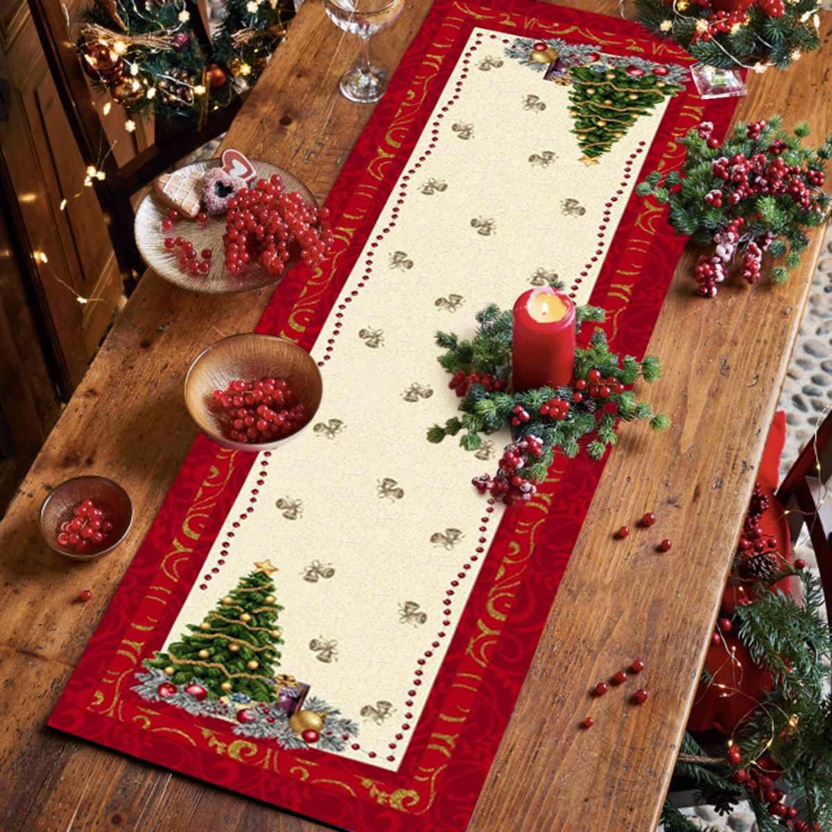 Runner natalizio 47x140cm decorazioni Centrotavola Natale Maestri Cotonieri 4524