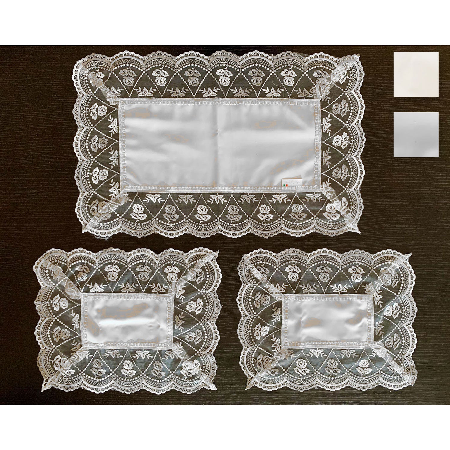 Completo centrini e runner set 3 pezzi Renato Balestra Macramè pizzo salone 4713