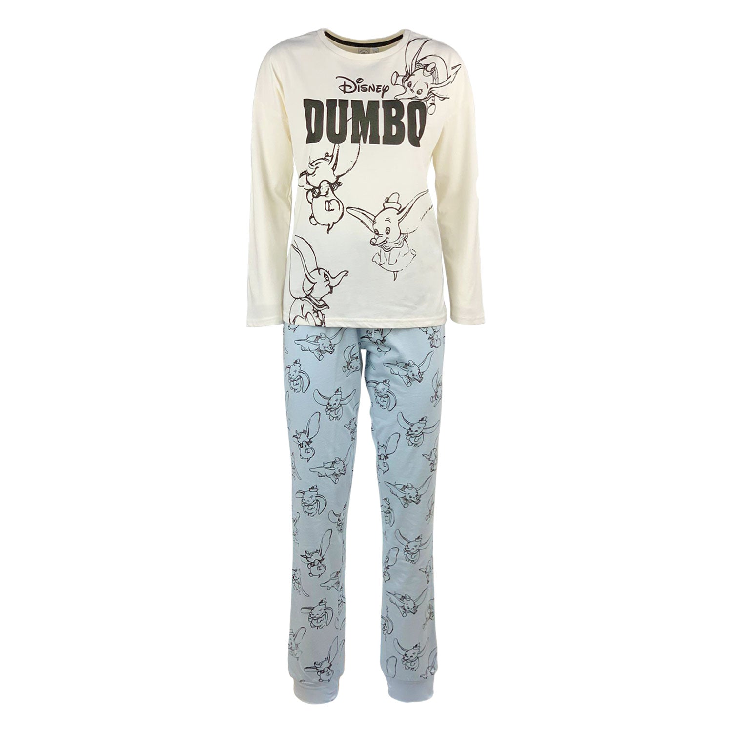 Pigiama lungo donna Disney Dumbo maglia pantalone ragazza in cotone 4732
