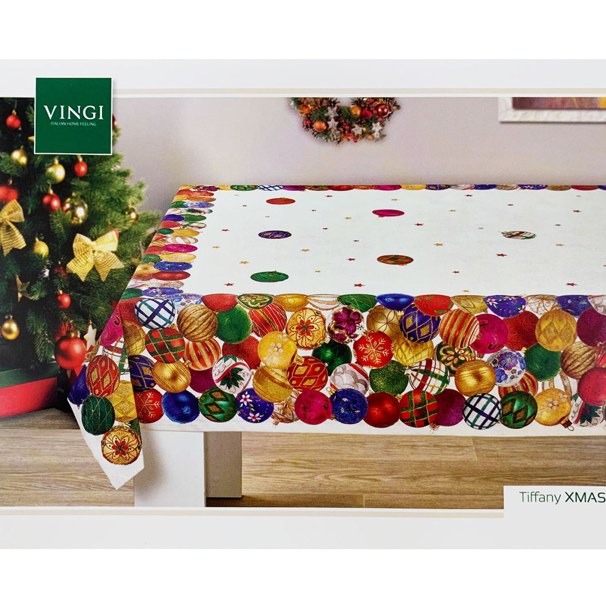 Copritavolo Natalizio Vingi Tiffany palle di Natale Xmas tovaglia 6 posti 4763