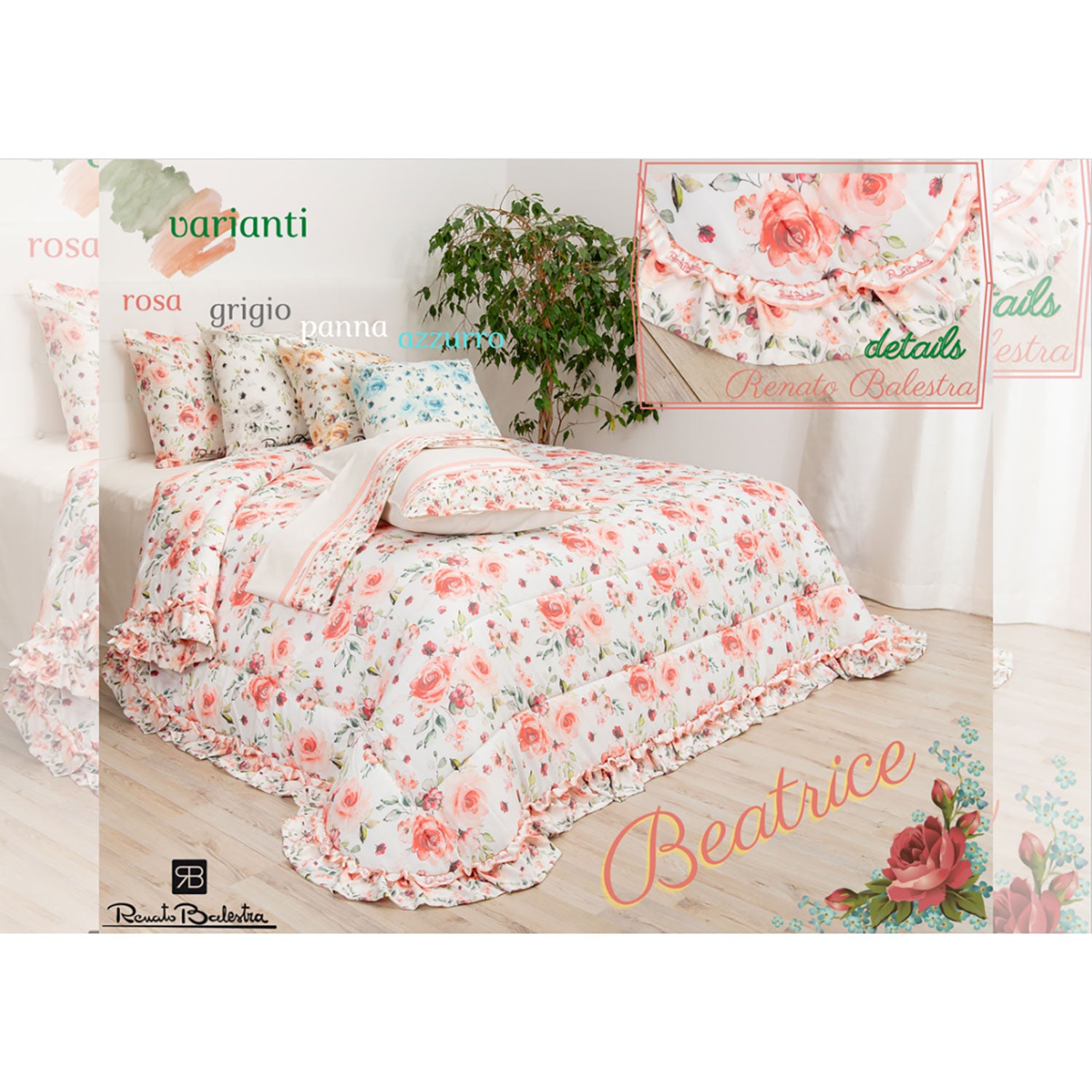 Trapuntino primaverile letto matrimoniale in raso Renato Balestra Beatrice 4875