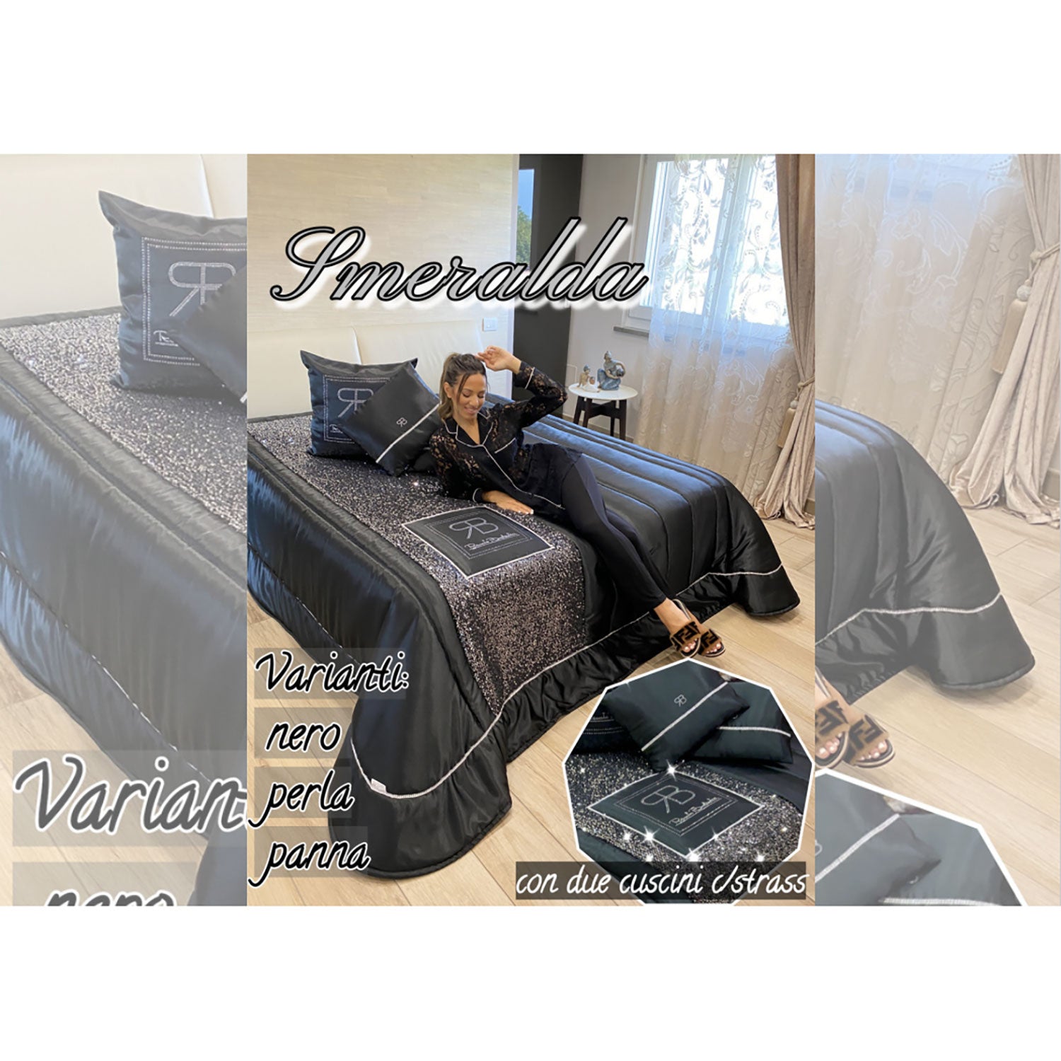 Trapuntino primaverile letto matrimoniale in raso Renato Balestra Smeralda 4876