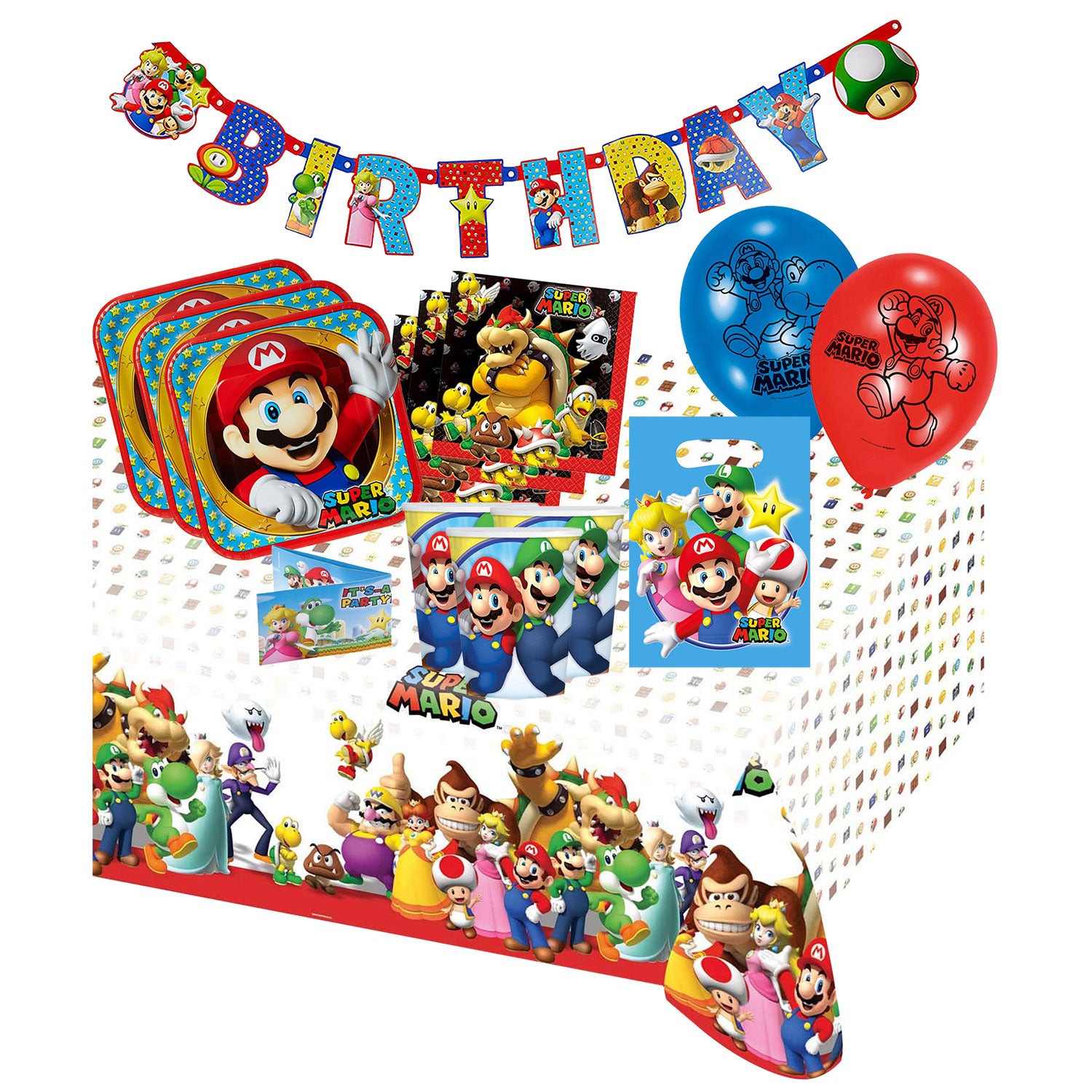 Super Mario Bros Ballons Mario Party Accessori per feste di compleanno per  bambini, set di 15 pezzi : : Casa e cucina