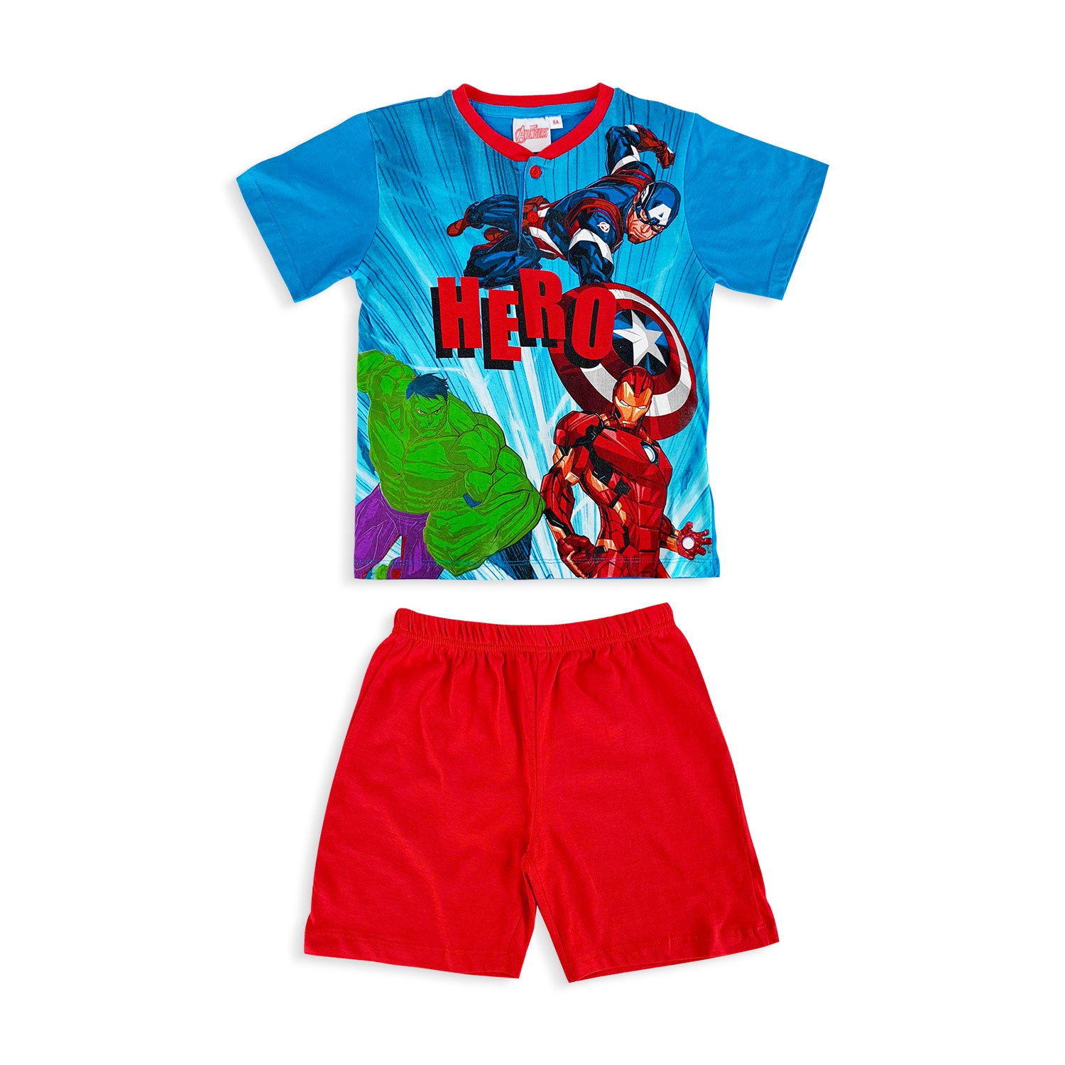 Pigiama bambino Marvel Avengers t-shirt e pantaloncino in cotone stampato 5197