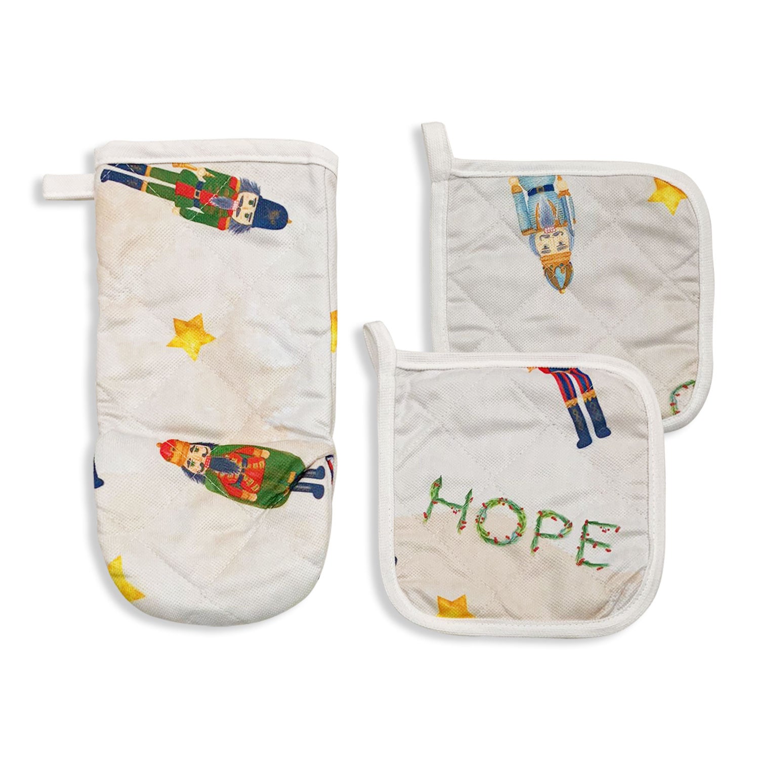 Set 3 pezzi Guanto forno e 2 Presine decori Natalizi idea regalo Natale 5644