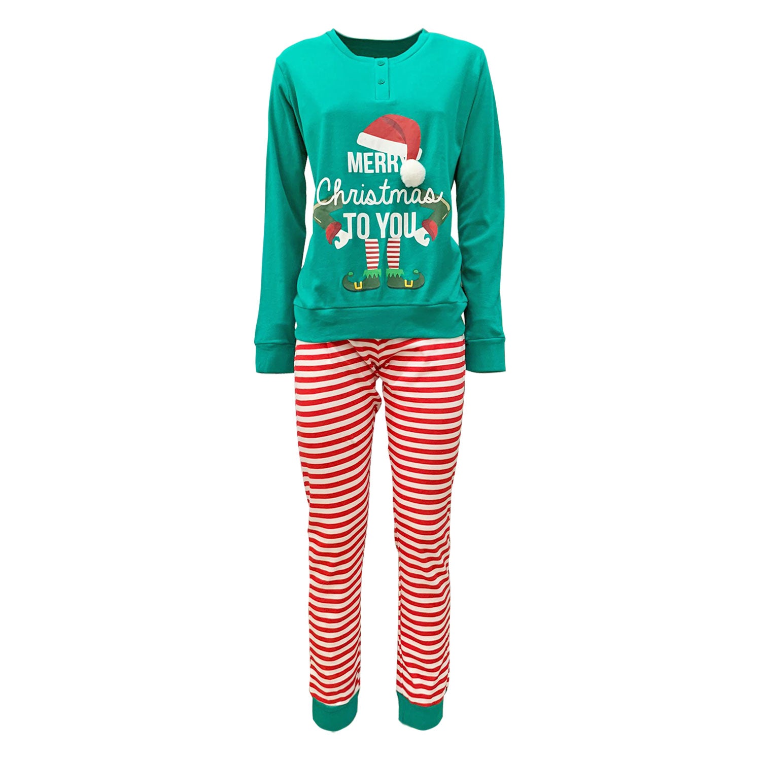 Pigiama natalizio donna lungo ragazza Elfo Natale caldo cotone Oronero 5780