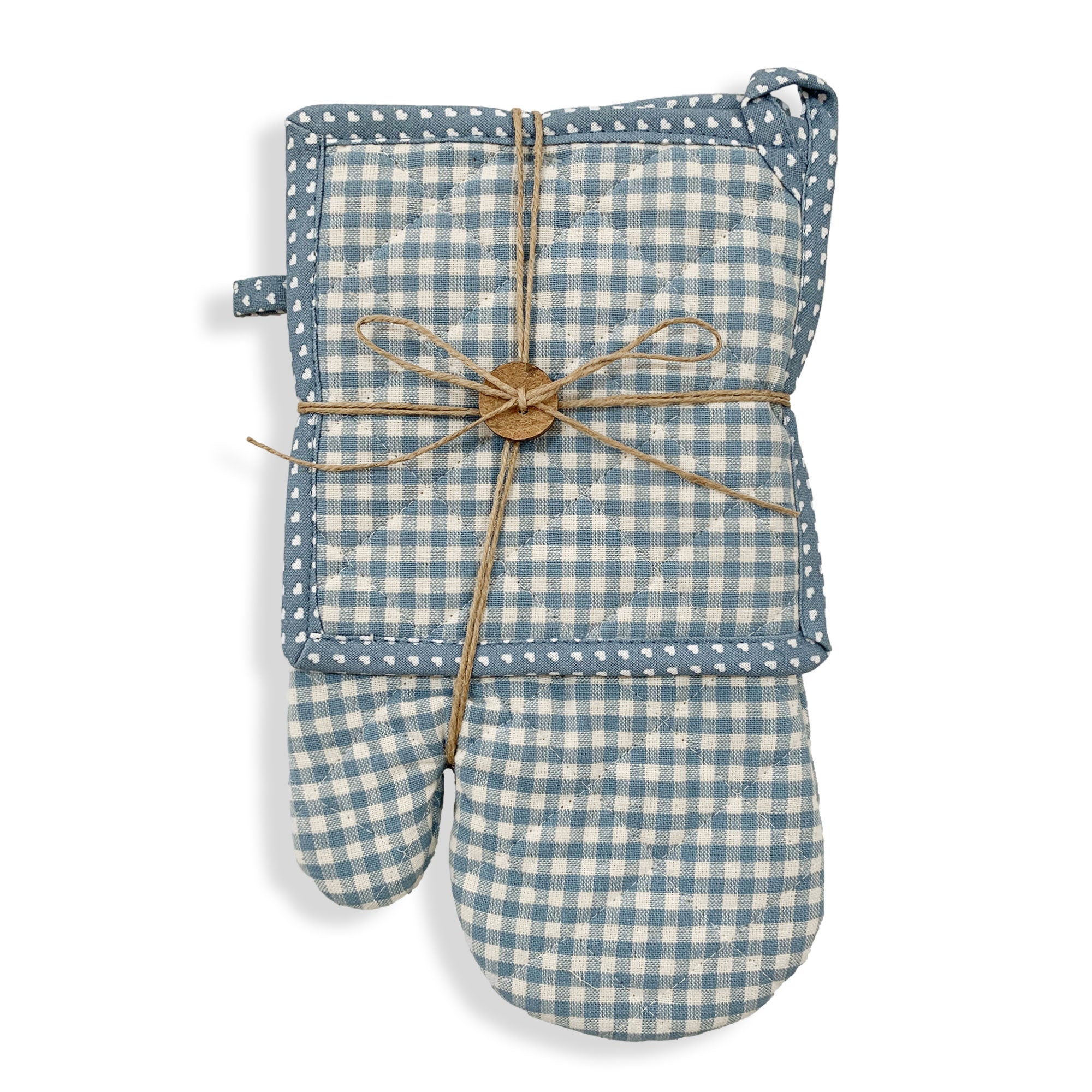 Set aus Handschuhen und Topflappen, Stoffwolken, Geschenkidee, Vichy-Baumwolle, Tati Hearts 5985