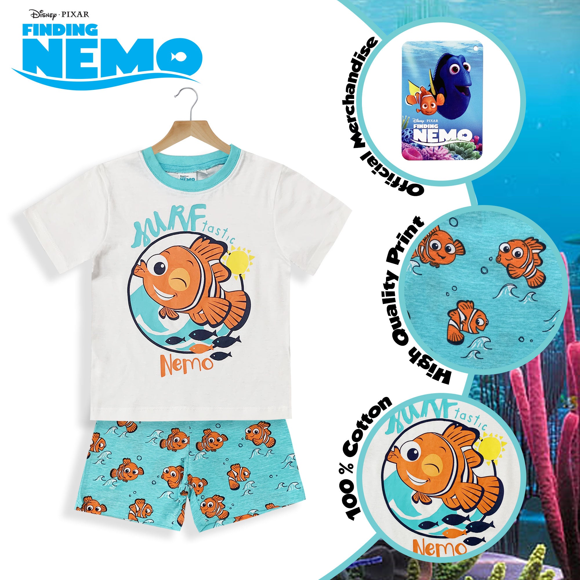 Pigiama bambino Disney Nemo t-shirt e pantaloncino in cotone estivo 6029