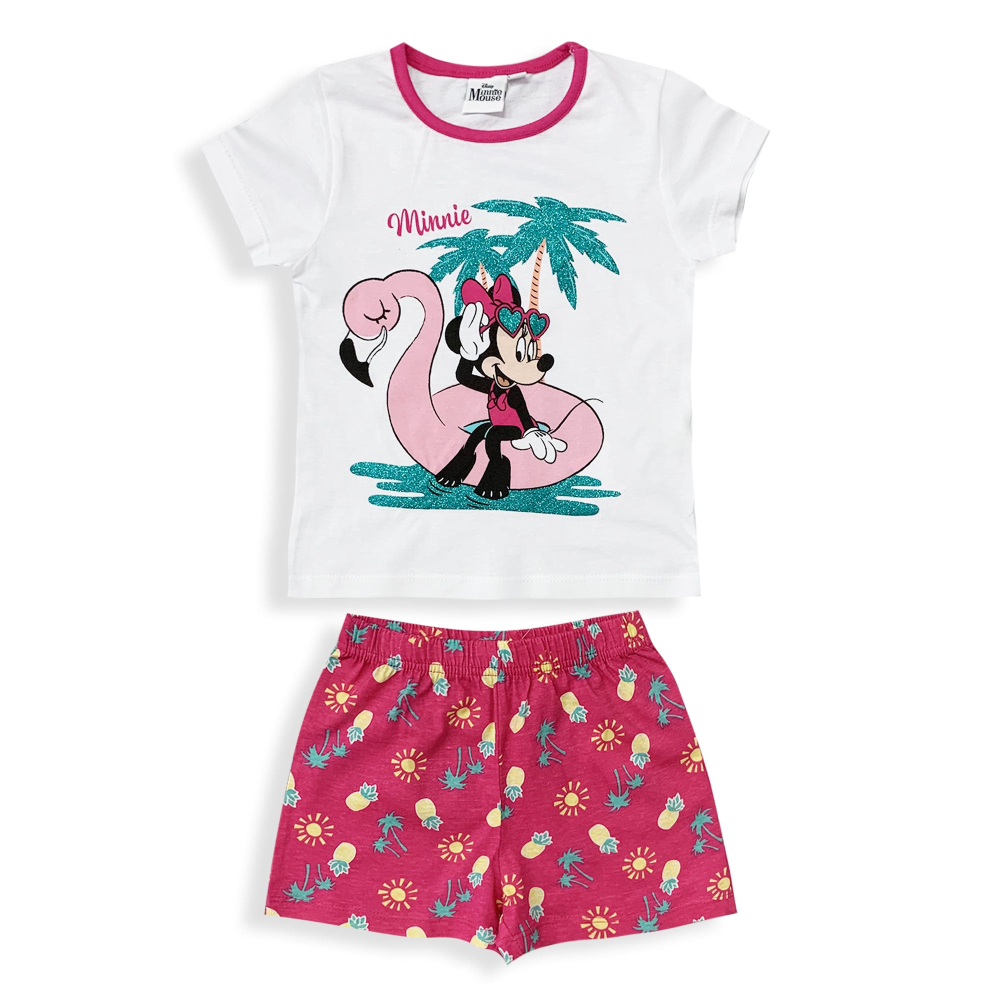 Pigiama bambina Disney Minnie Mouse t-shirt pantaloncino in cotone glitter 6034