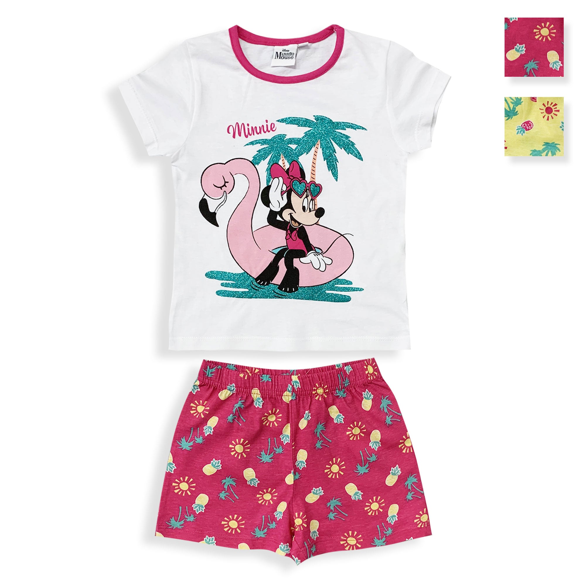 Pigiama bambina Disney Minnie Mouse t-shirt pantaloncino in cotone glitter 6034