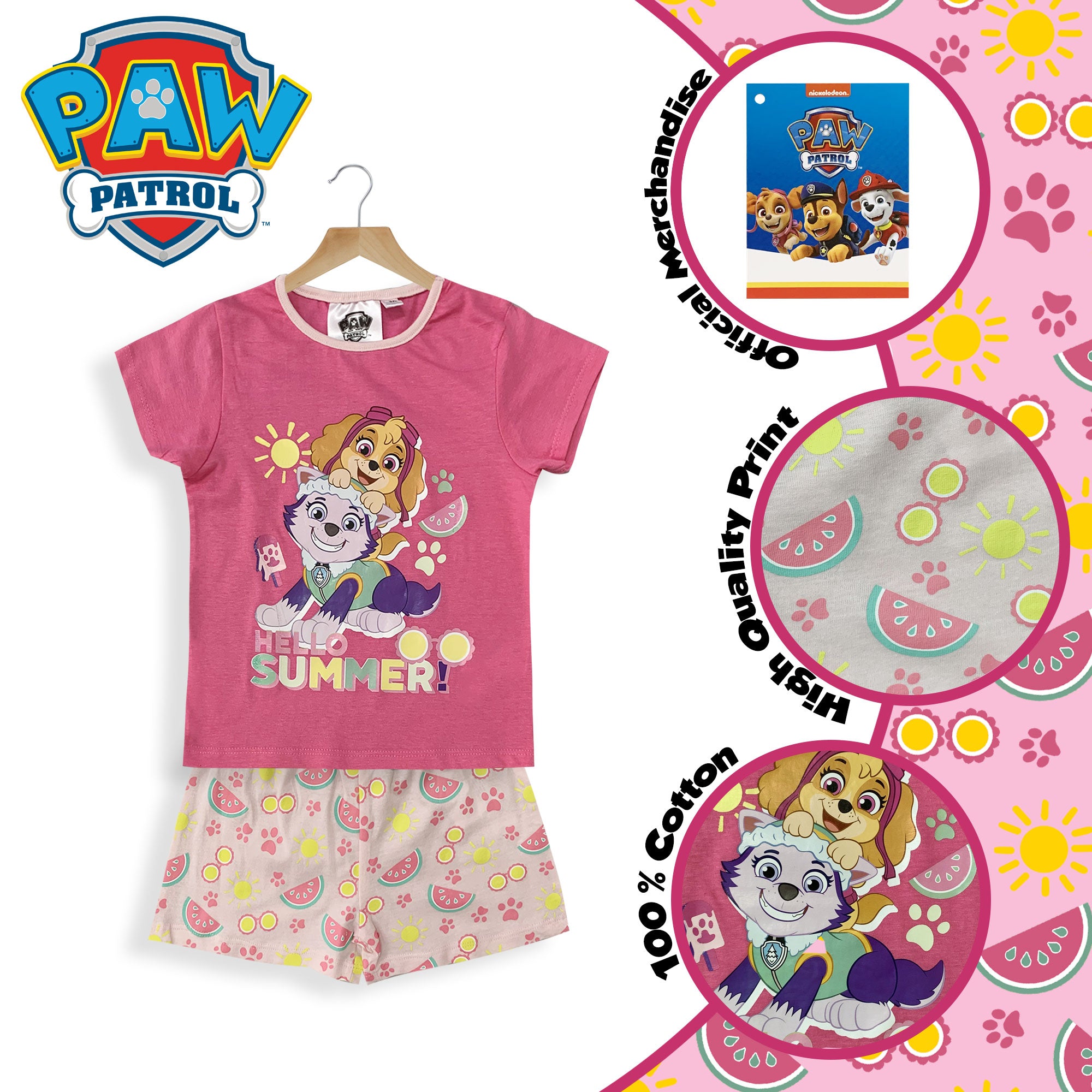 Pigiama bambina Paw Patrol t-shirt pantaloncino in cotone estivo 6035