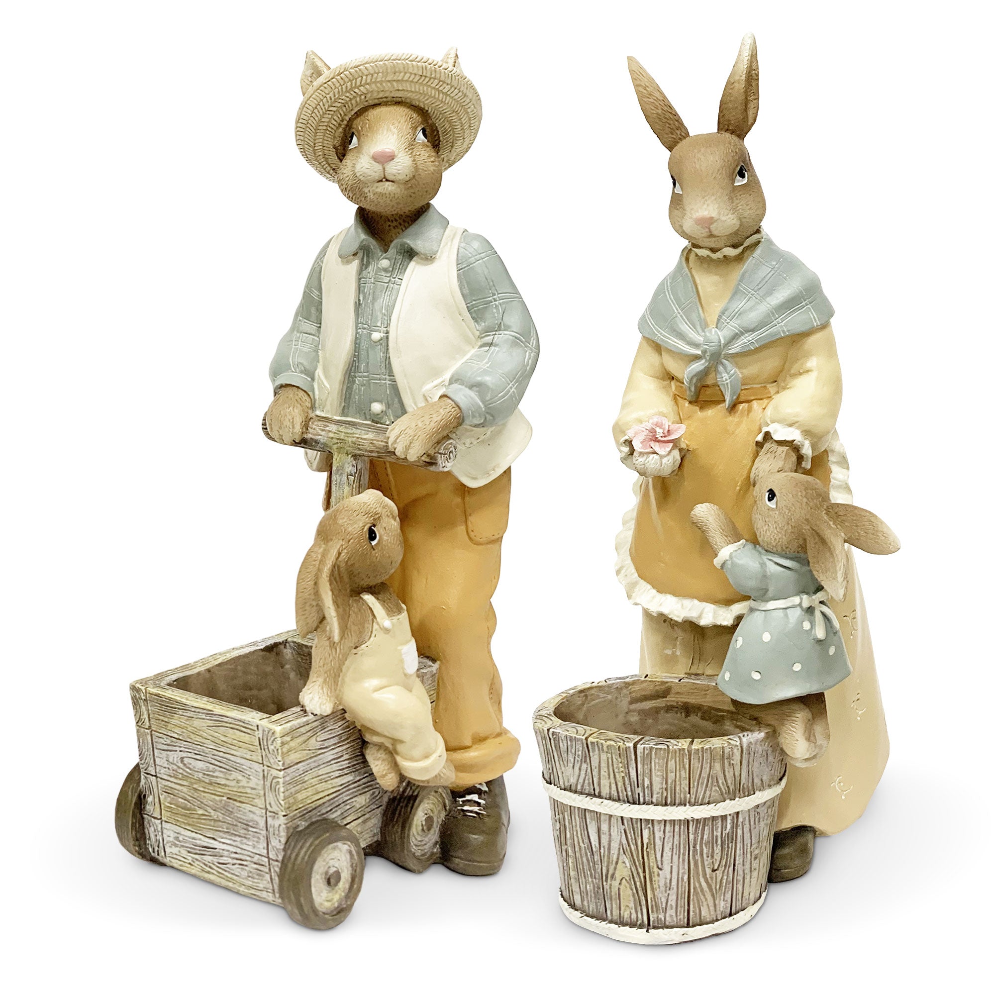 Familie Osterhasen Osterdekoration aus Kunstharz Stoffwolken 6116