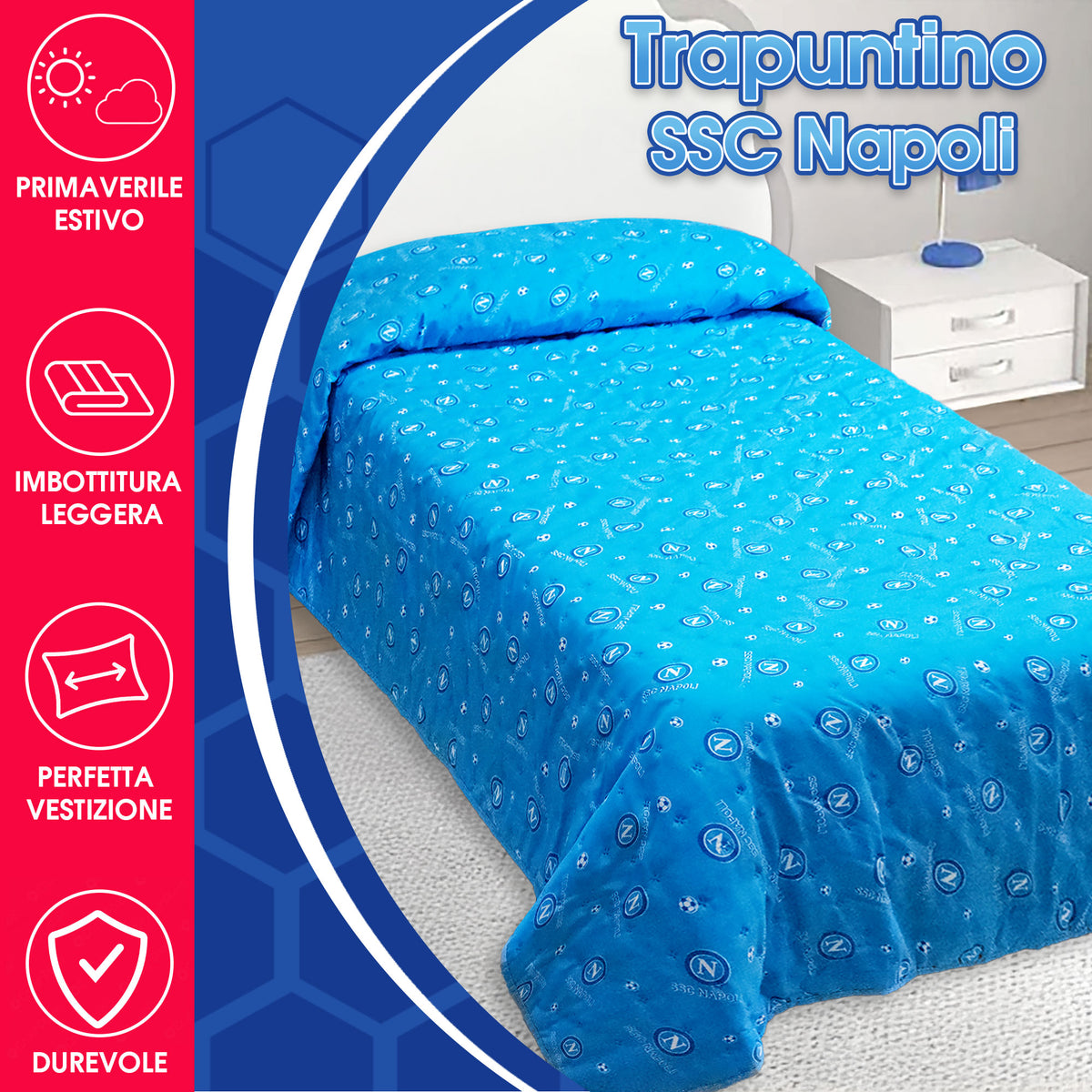 Trapuntino SSC Napoli 1 posto copriletto ufficiale letto singolo 6132