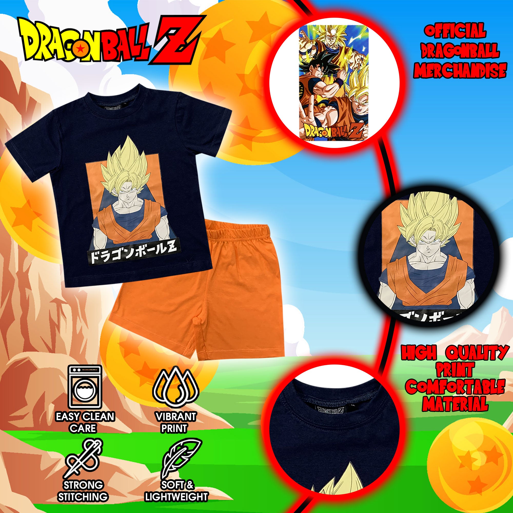 Pigiama bambino Dragon Ball Z maglia e pantalone corto estivo in cotone 6172