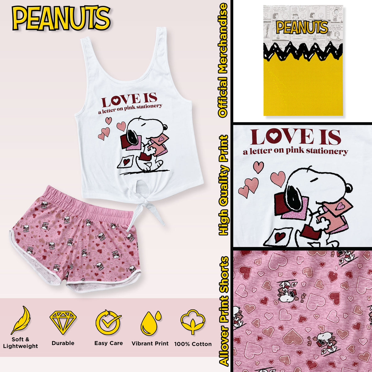 Pigiama corto donna Snoopy canotta e short in cotone estivo 6186